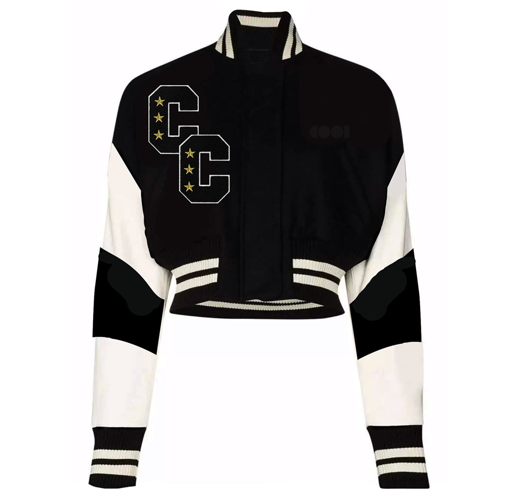 Women’s Black / White Cropped Black & White Varsity Jacket Medium Cool Creative