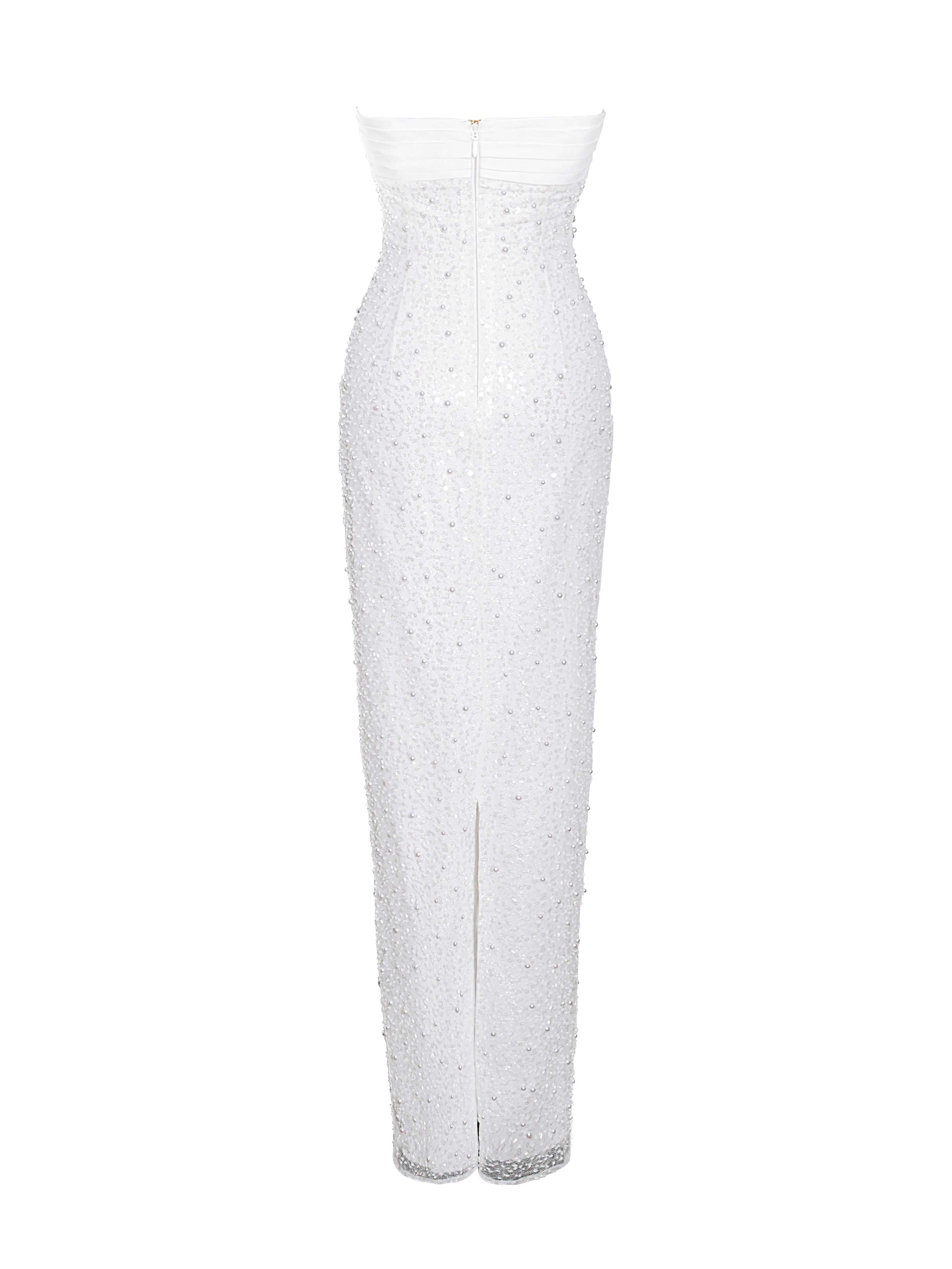 lainey purple satin sequin pearls beaded maxi dress Izzie White Beaded Mini Dress - XS Size - Women's Dresses main image 1