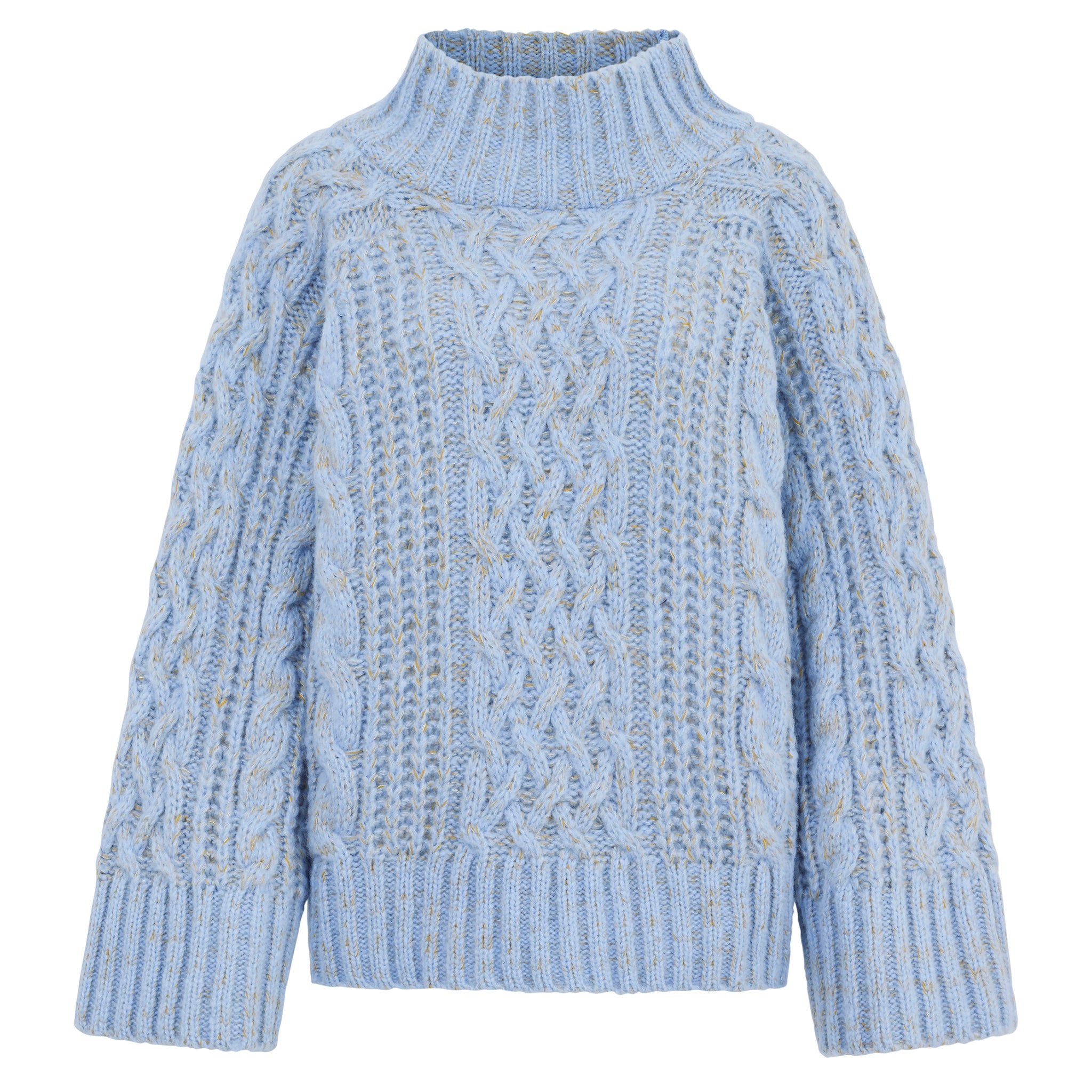 Cara & The Sky Women's Sarah High Neck Cable Wide Sleeve Jumper - Blue In Blue