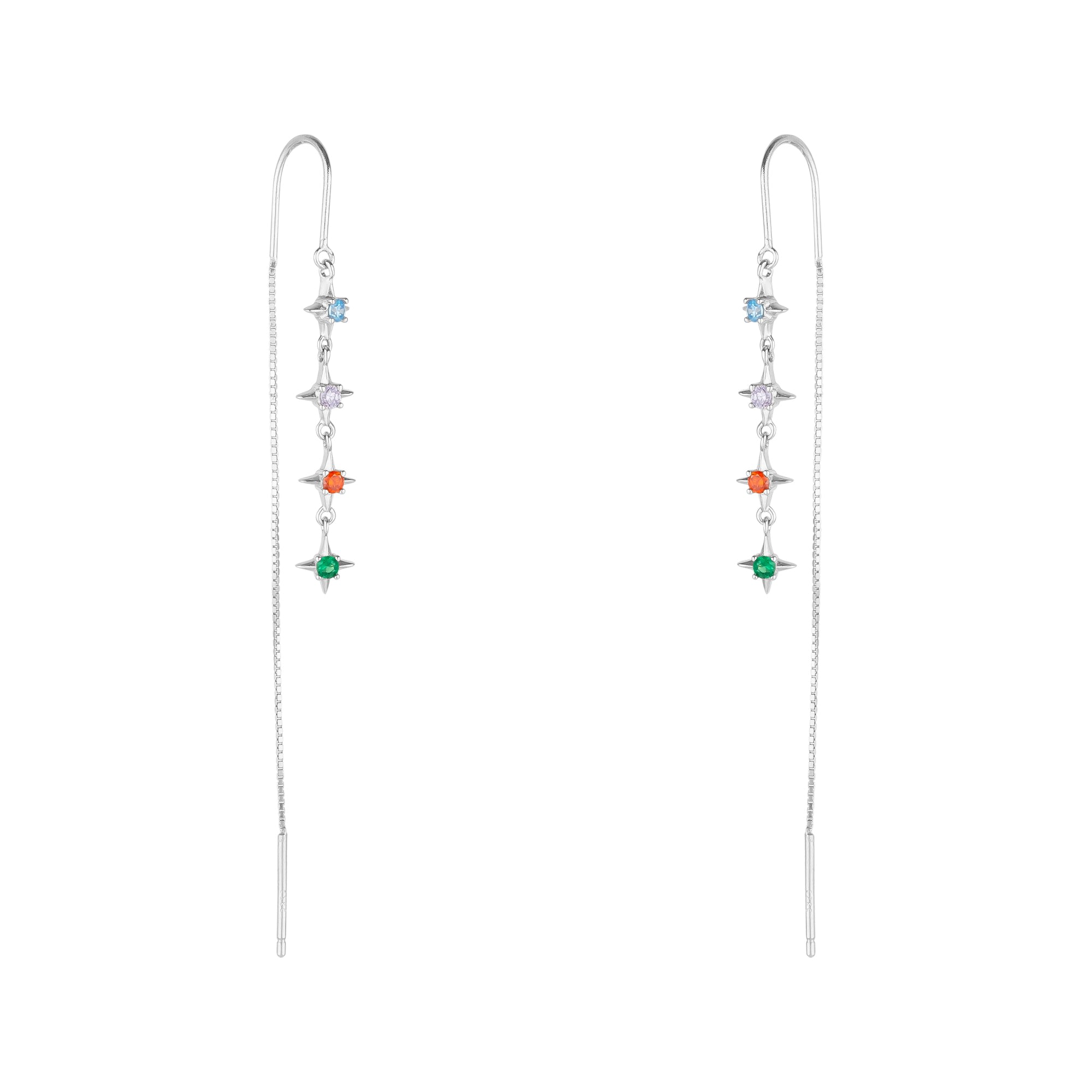 Spero London Women's Multicolour Star Drop Sterling Silver Chain Threader Earrings - Pair