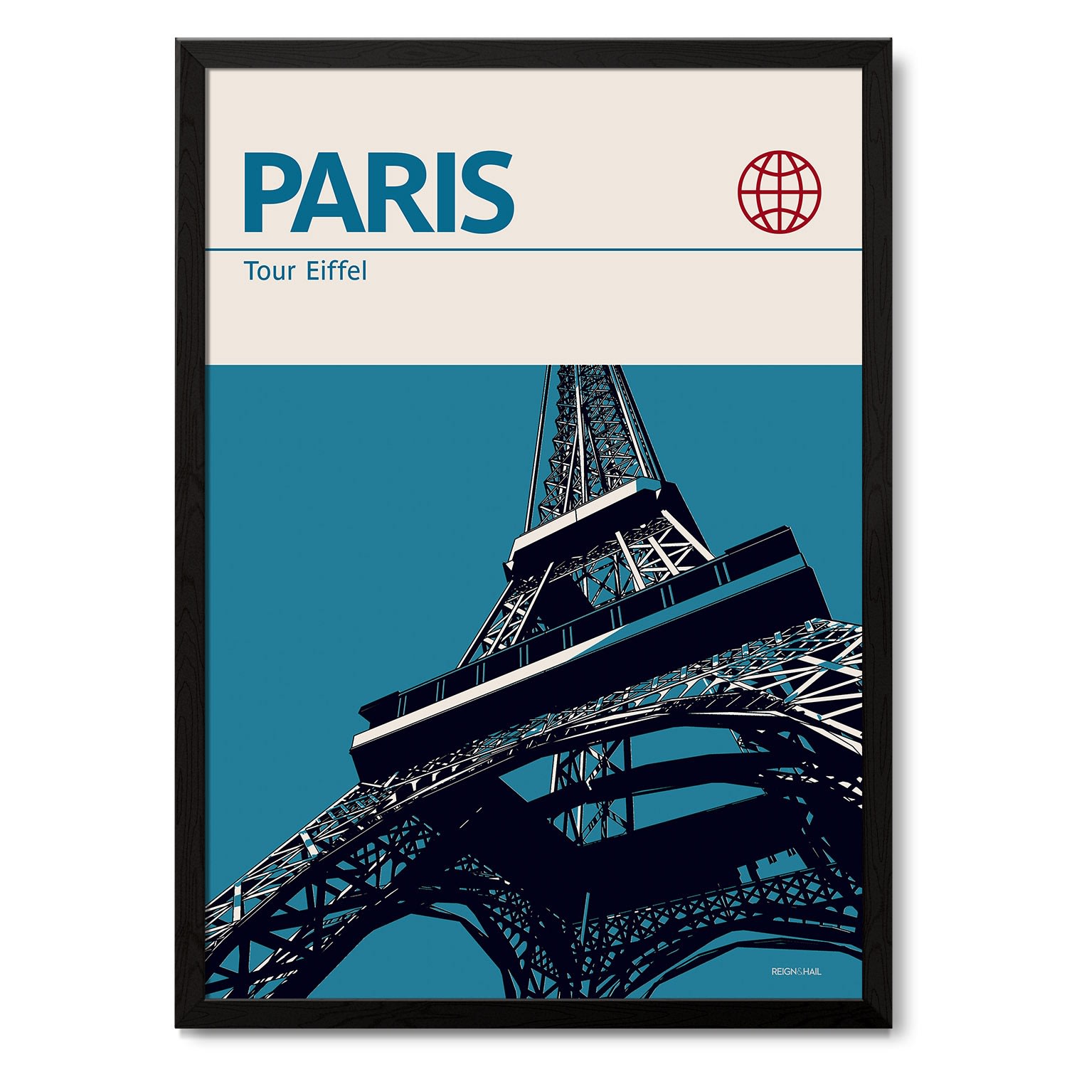 Paris Eiffel Tower Modernist Architectural Travel Poster A3 297 X 420Mm Reign & Hail