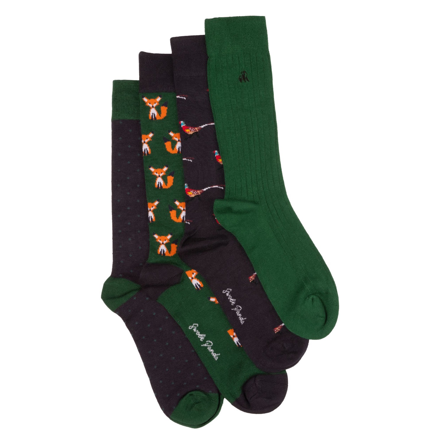 Swole Panda Men's Fox & Pheasant Bamboo Sock Bundle - Four Pairs In Blue/green