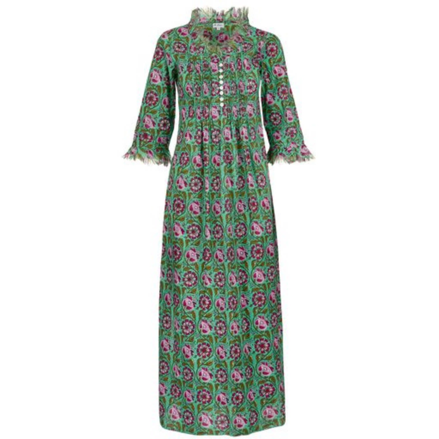 Women’s Cotton Annabel Maxi Dress In Green & Pink Flower Extra Small At Last...