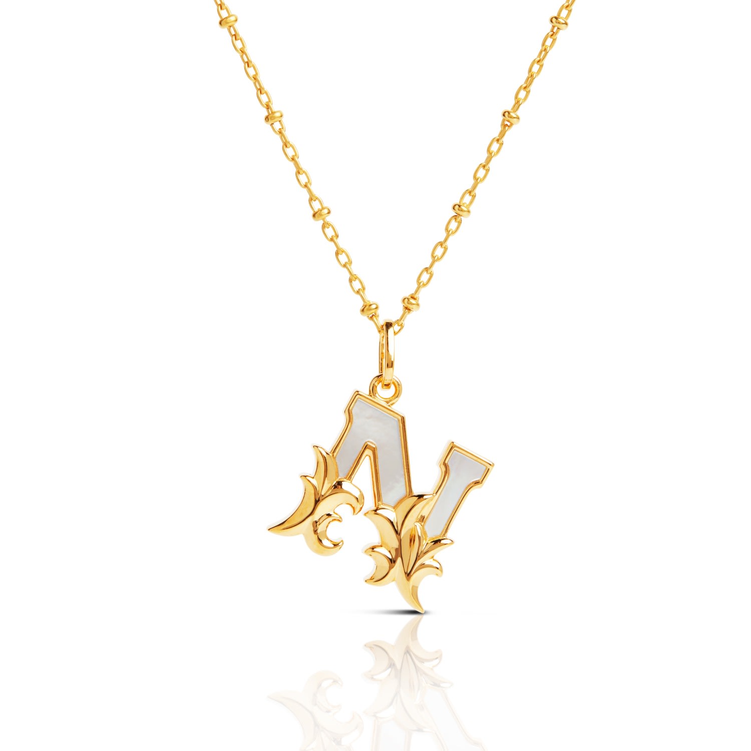 Kasun Women's Gold Plated N Initial Necklace With Mother Of Pearl In Gold