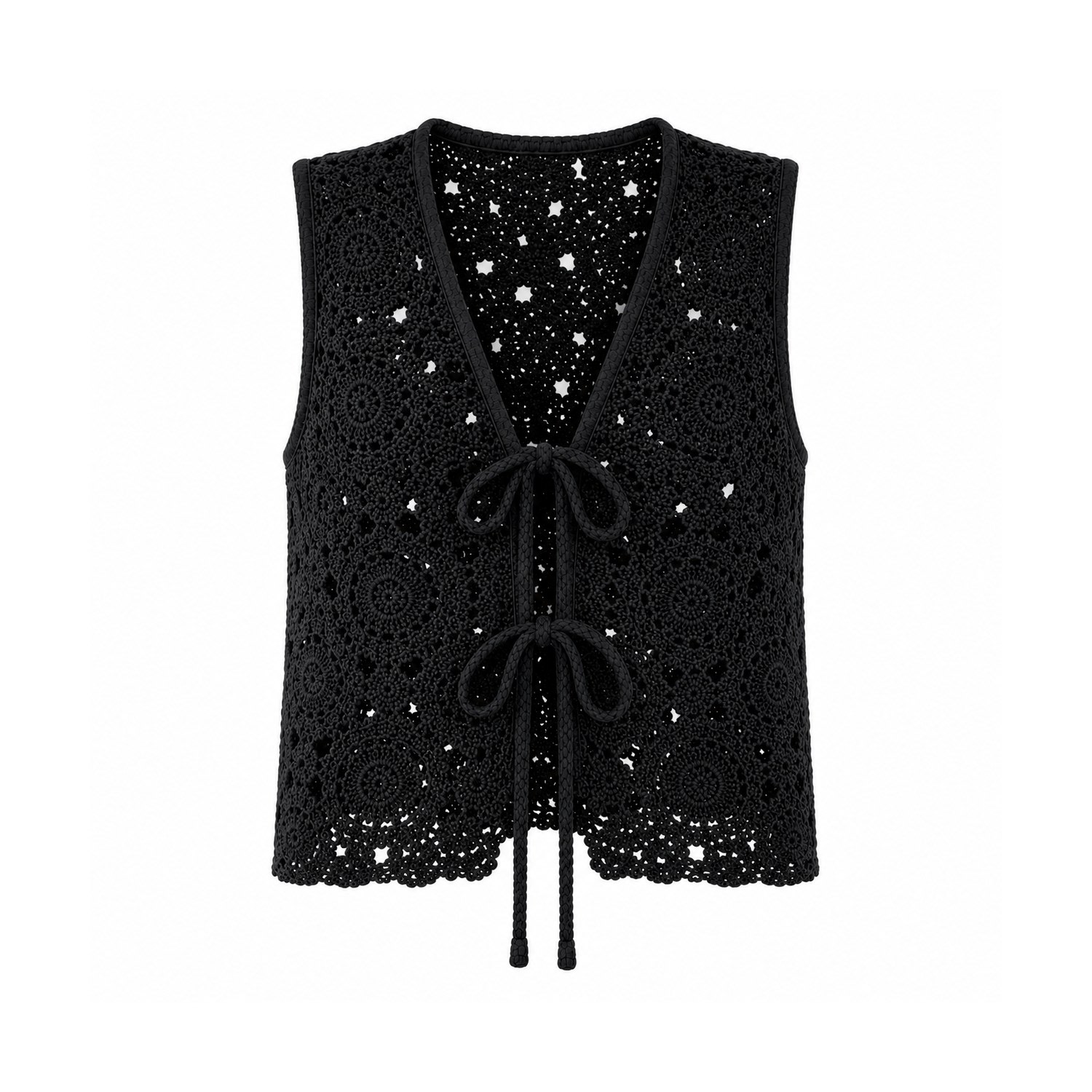 Izabela Mandoiu Women's Black Crochet Tie-front Vest