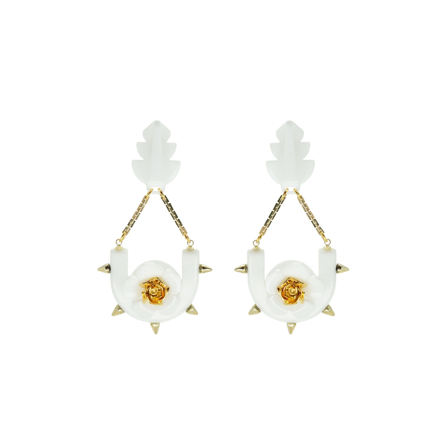 Gissa Bicalho Women's Handmade Acrylic Earring Rose And Leaf - White In White