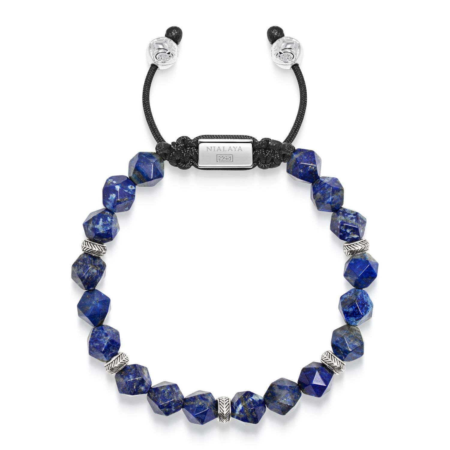Nialaya Blue Men's Sterling Silver Faceted Beaded Bracelet With Lapis Lazuli In Blue