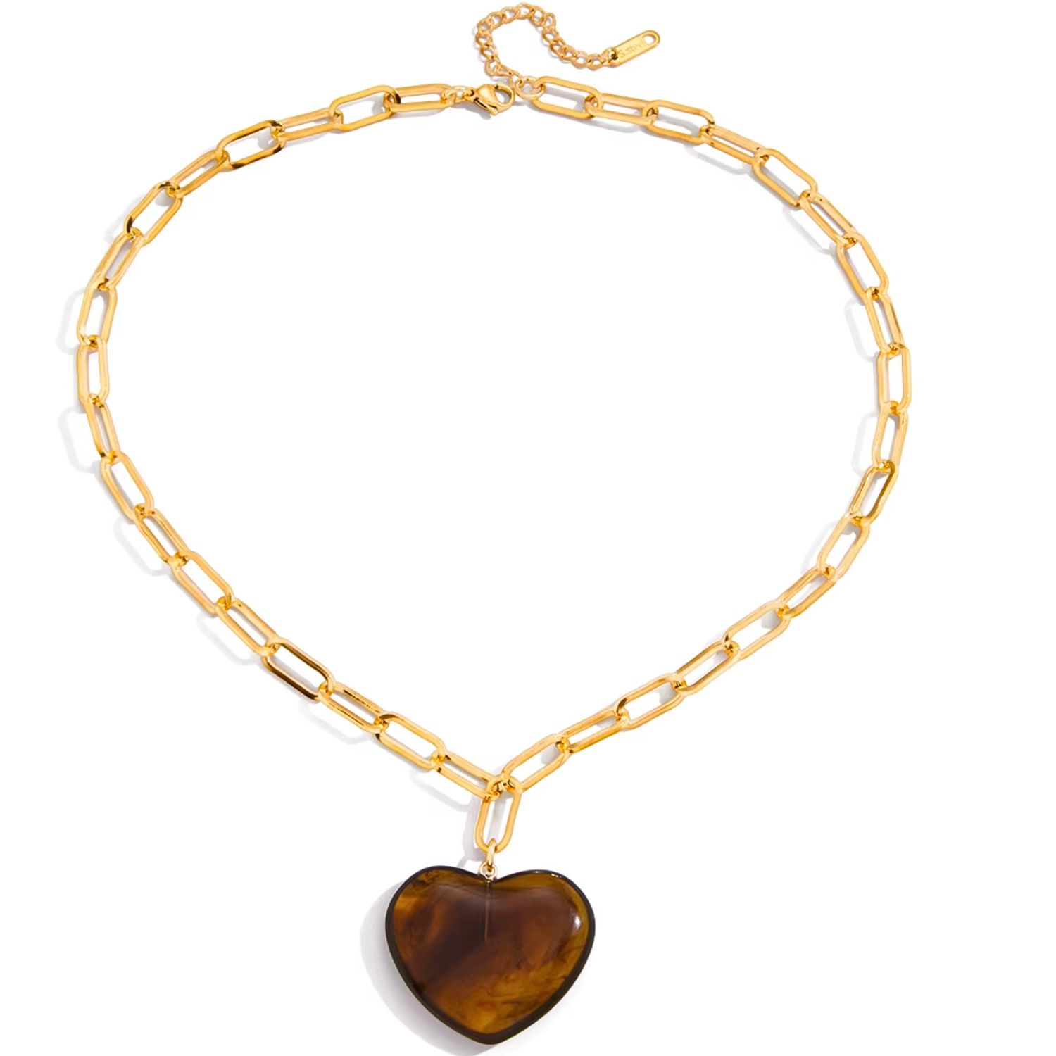 Olivia Le Women's Brown Gold Livy Paper Clip Tortoise Heart Necklace In Gold