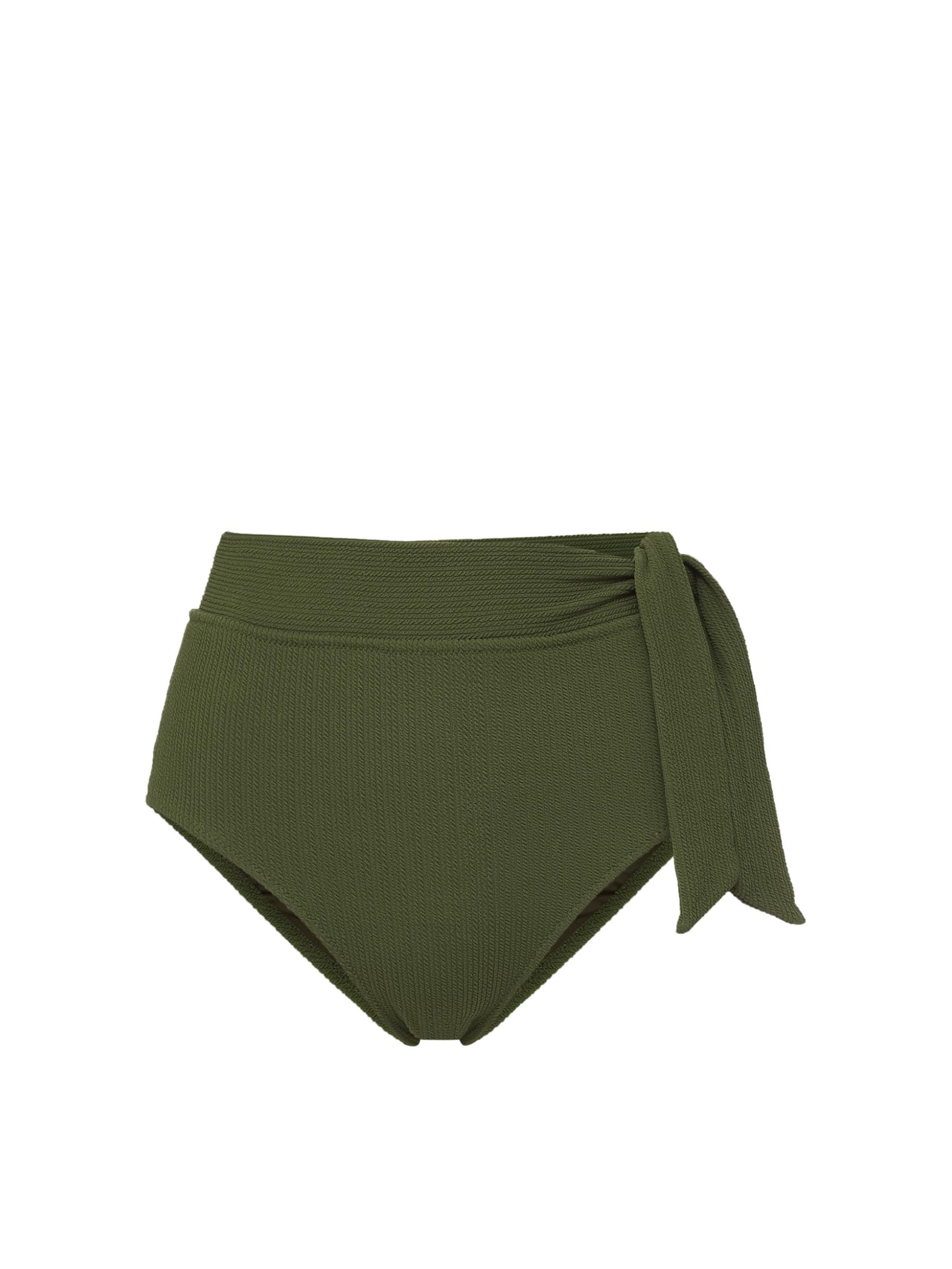 Change Of Scenery Women's Green / Neutrals Side Tie High Waist Bottom Olive Textured Stripe In Green