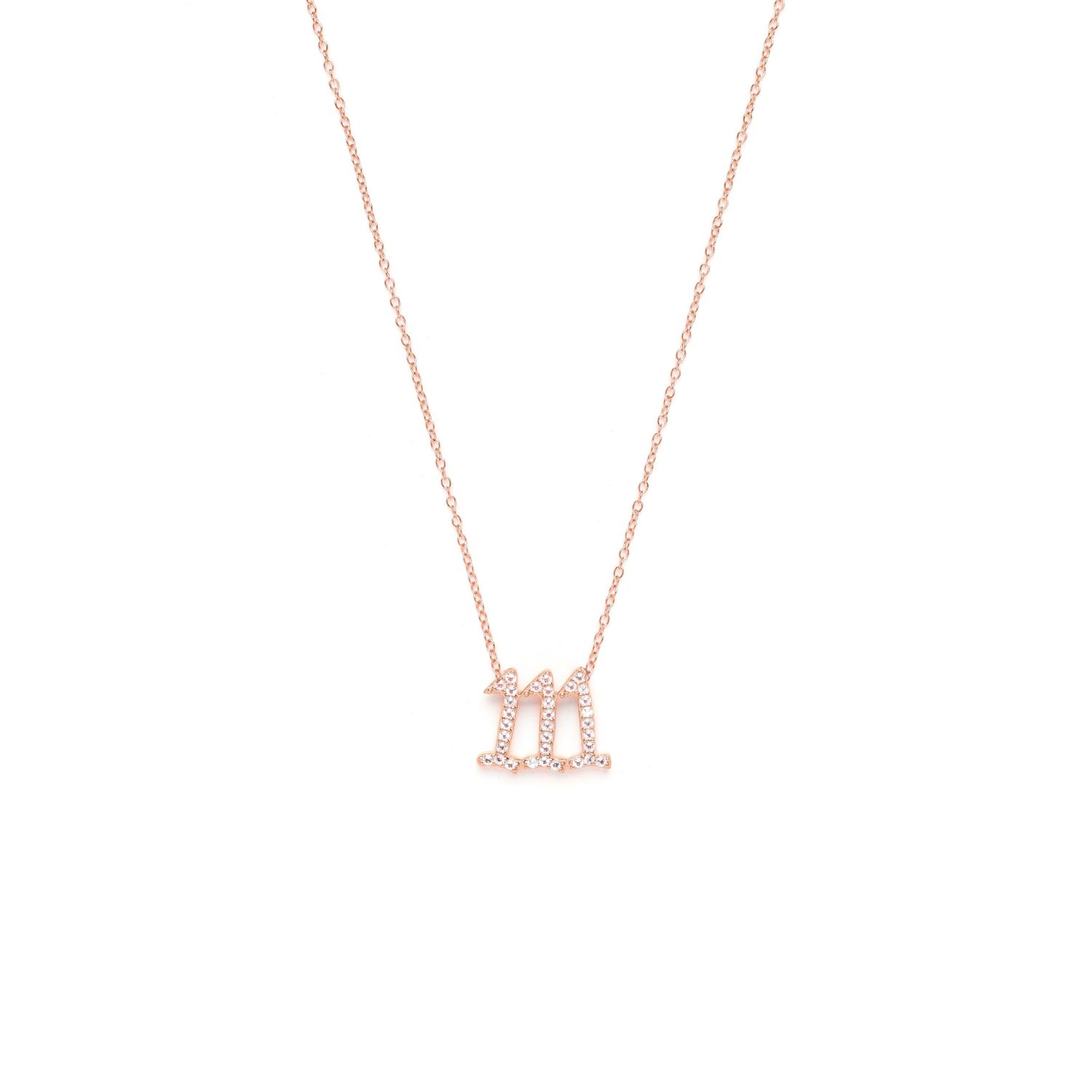 Women’s One One One Angel Number Manifestation Necklace, White Topaz, Rose Gold Seven Saints