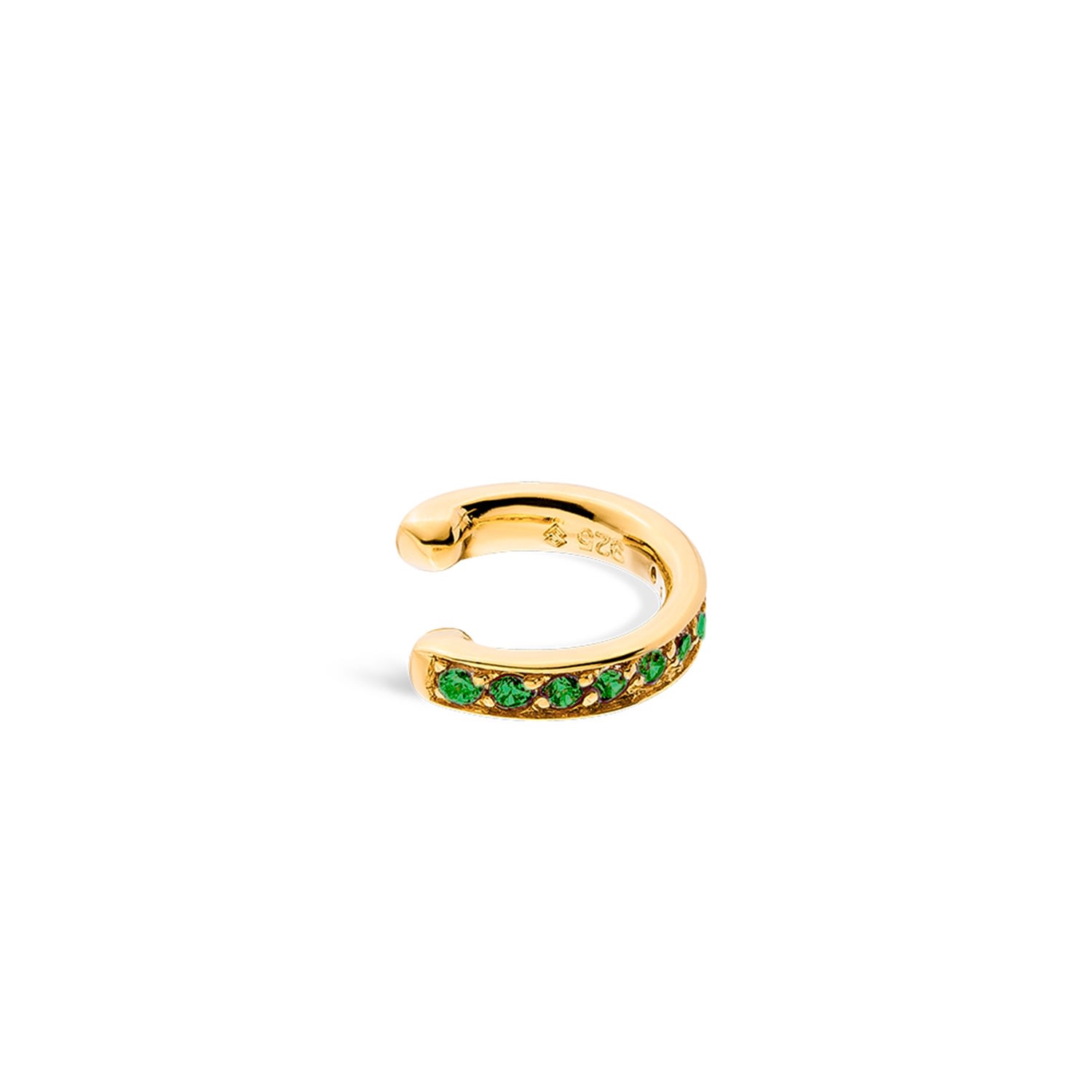 Sally Skoufis Women's Gold / Green Edge Mono Ear Cuff With Man Made Emeralds In 18k Gold Vermeil In Multi