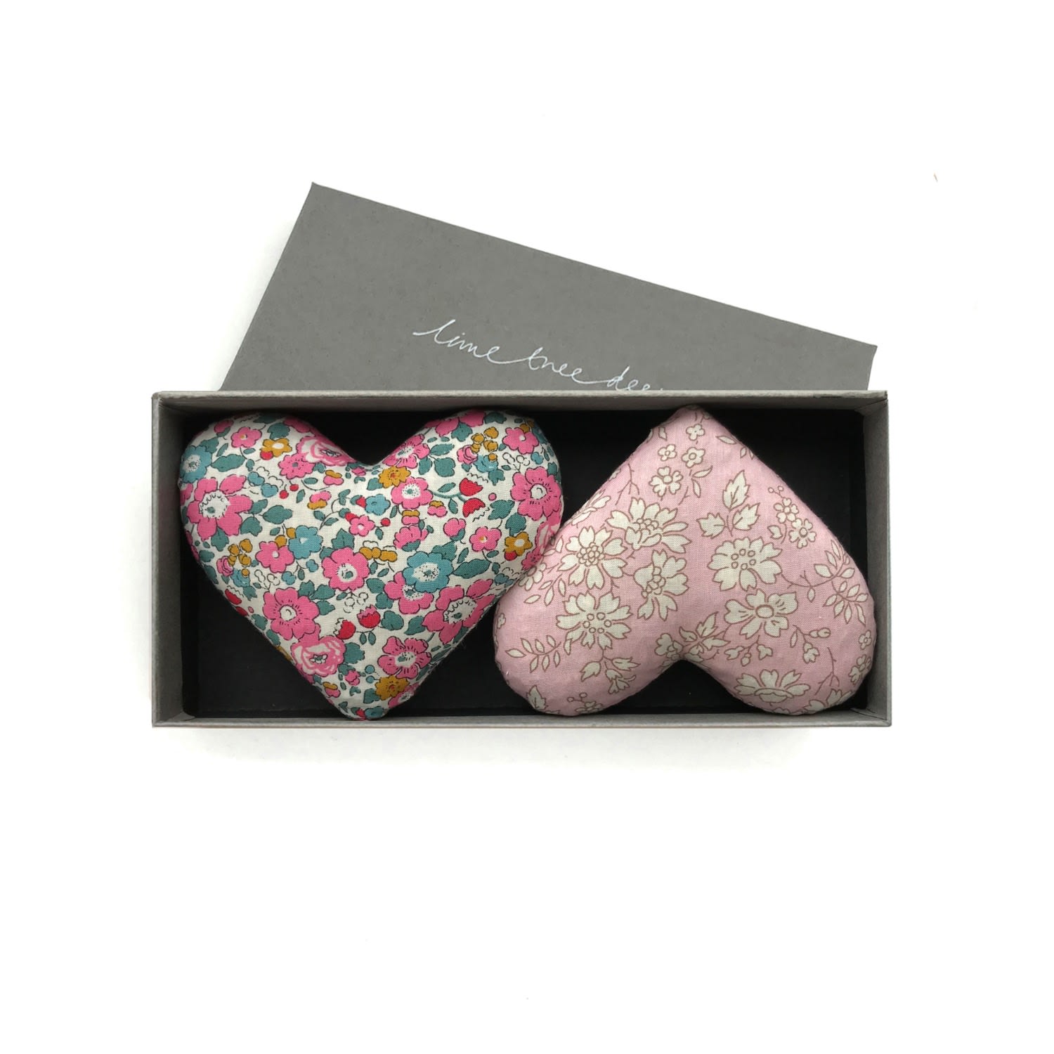 Lime Tree Design Baby Love - Box Of Two Lavender Hearts Made With Liberty In Pink