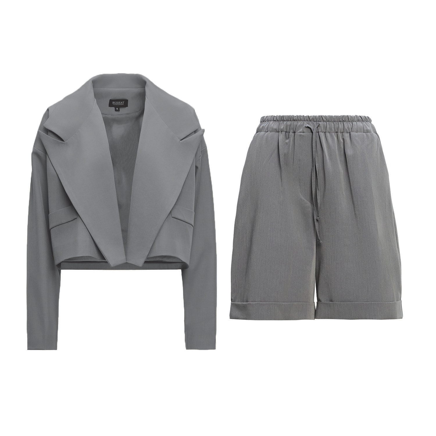 Bluzat Women's Grey Suit With Cropped Blazer And Bermuda Shorts In Grey