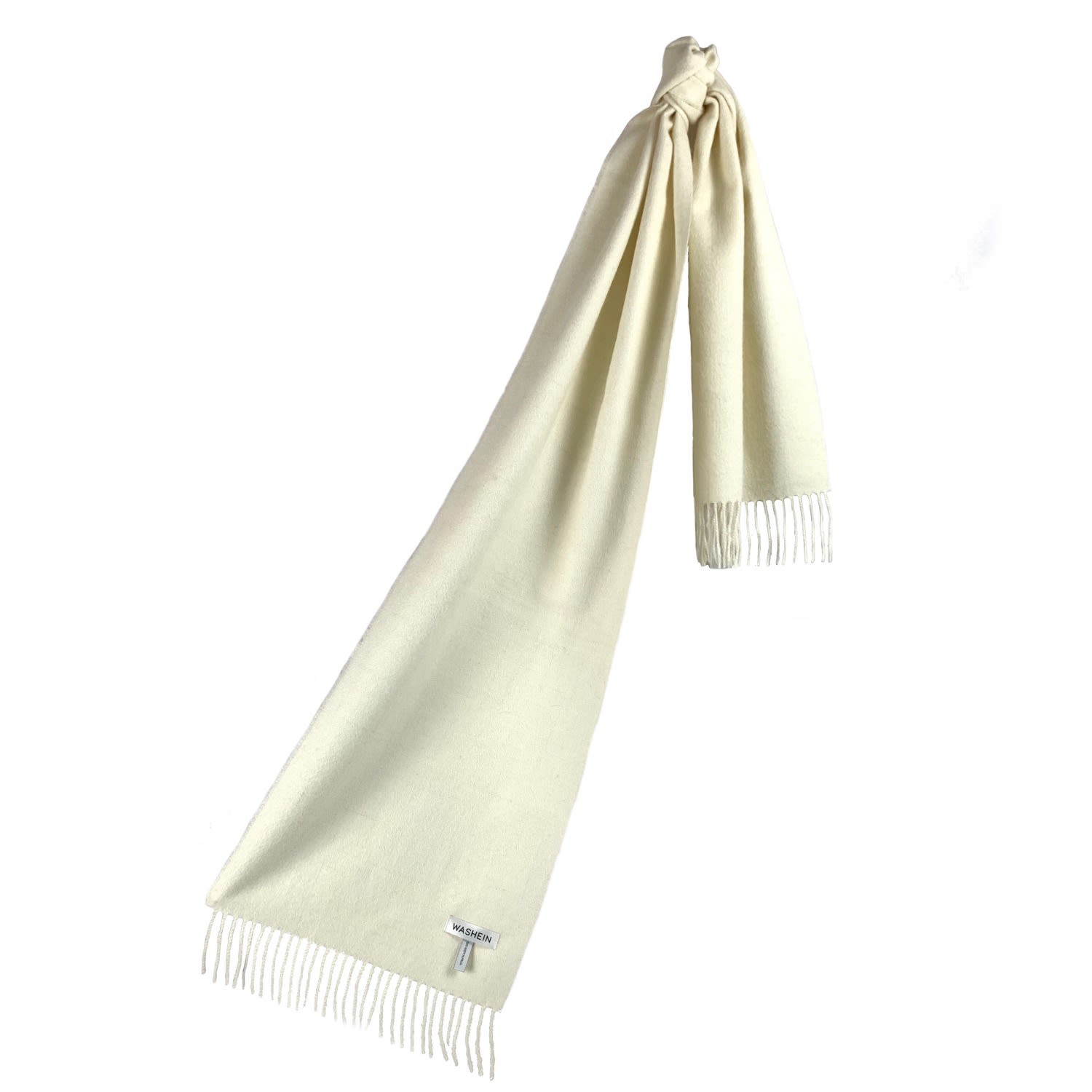 Women’s White Baby Alpaca Fringed Scarf Washein