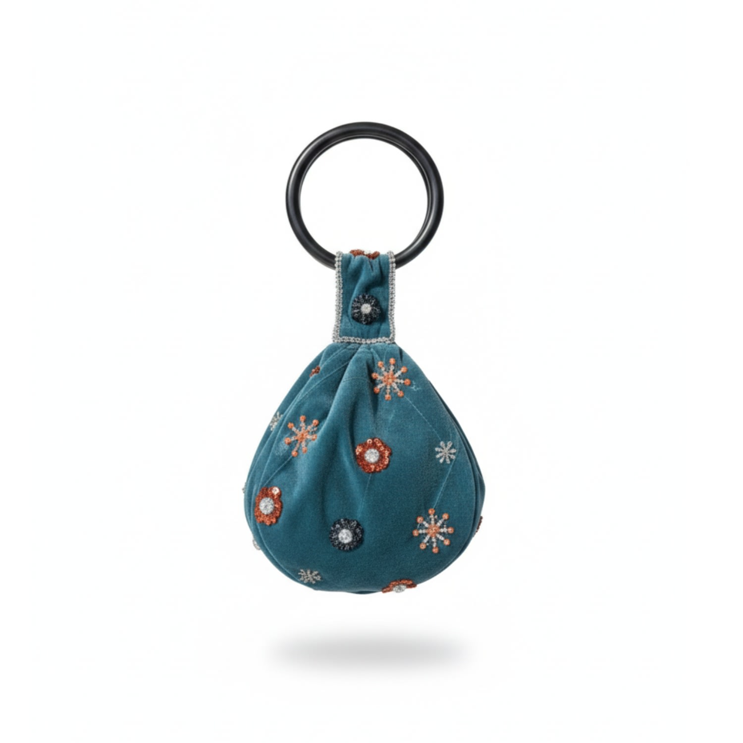 Women's Green / Orange Wrist Velvet Purse Teal Beaded Flowers | One Size | Pick Happy