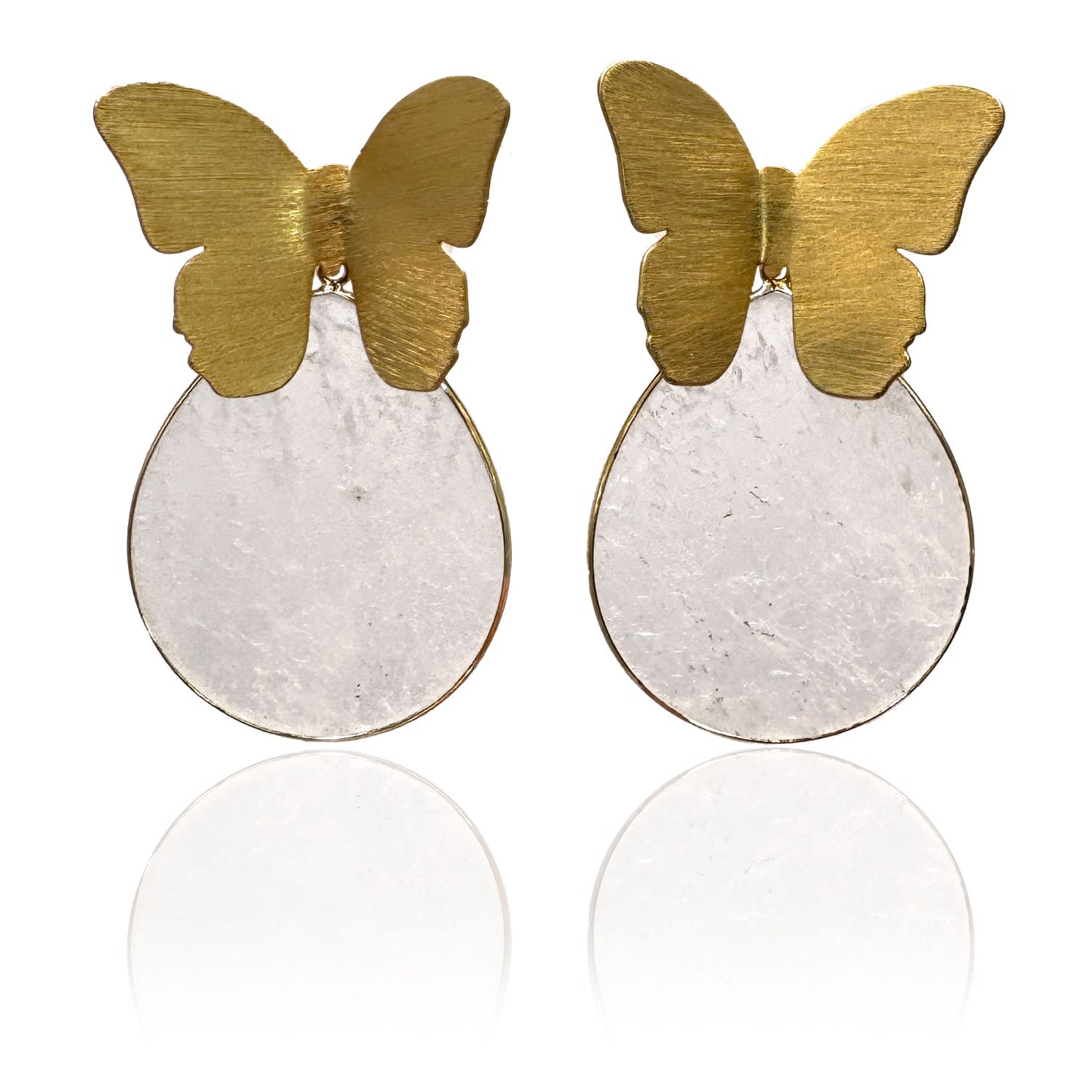 Rare Matters Jewelry Women's Neutrals / Gold Spring Butterfly Clear Quartz Statement Earrings