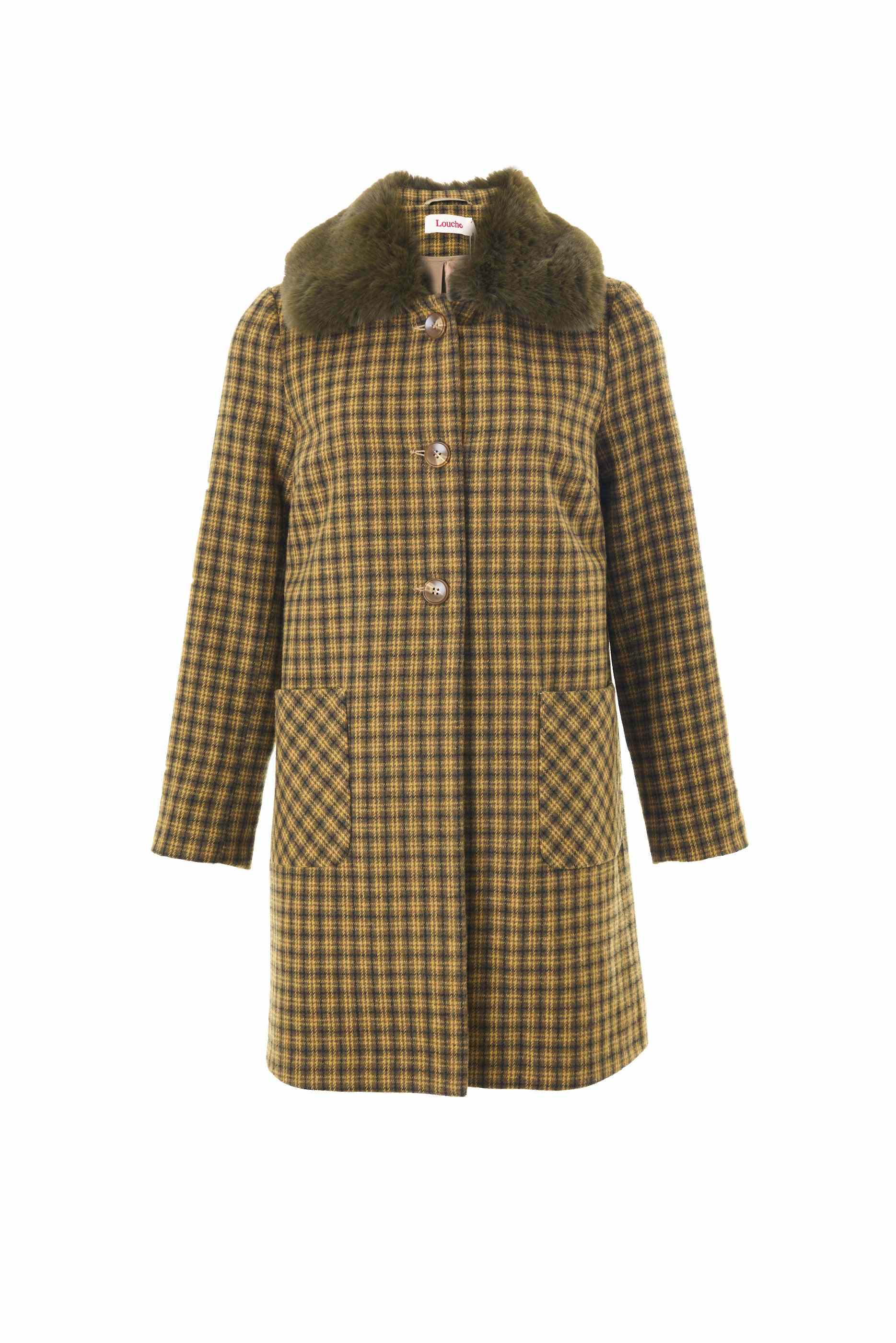 Dryden Wyoming Check Faux Fur Collar Coat - Mustard | Louche