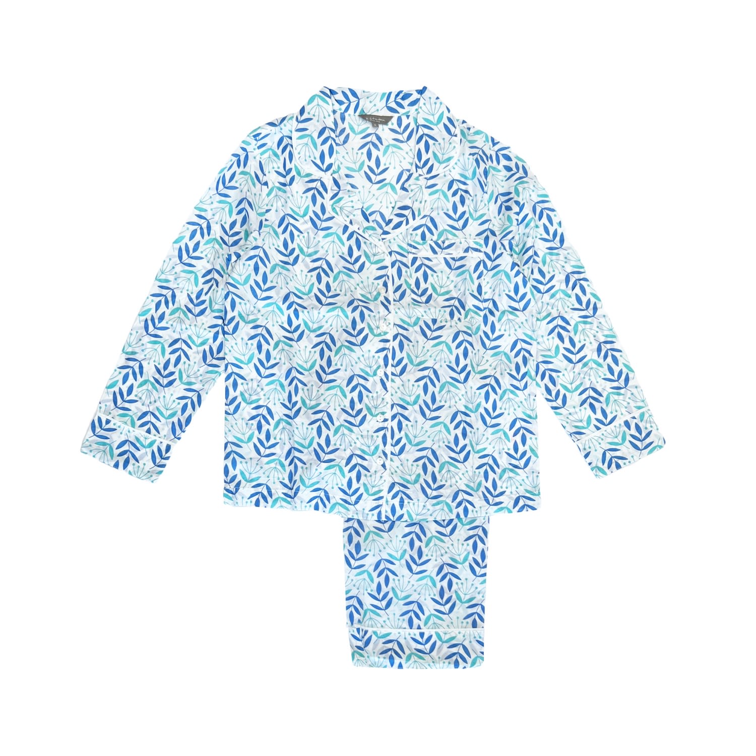 Lime Tree Design Women's Blue And Turquoise Leaf And Bud Pyjamas