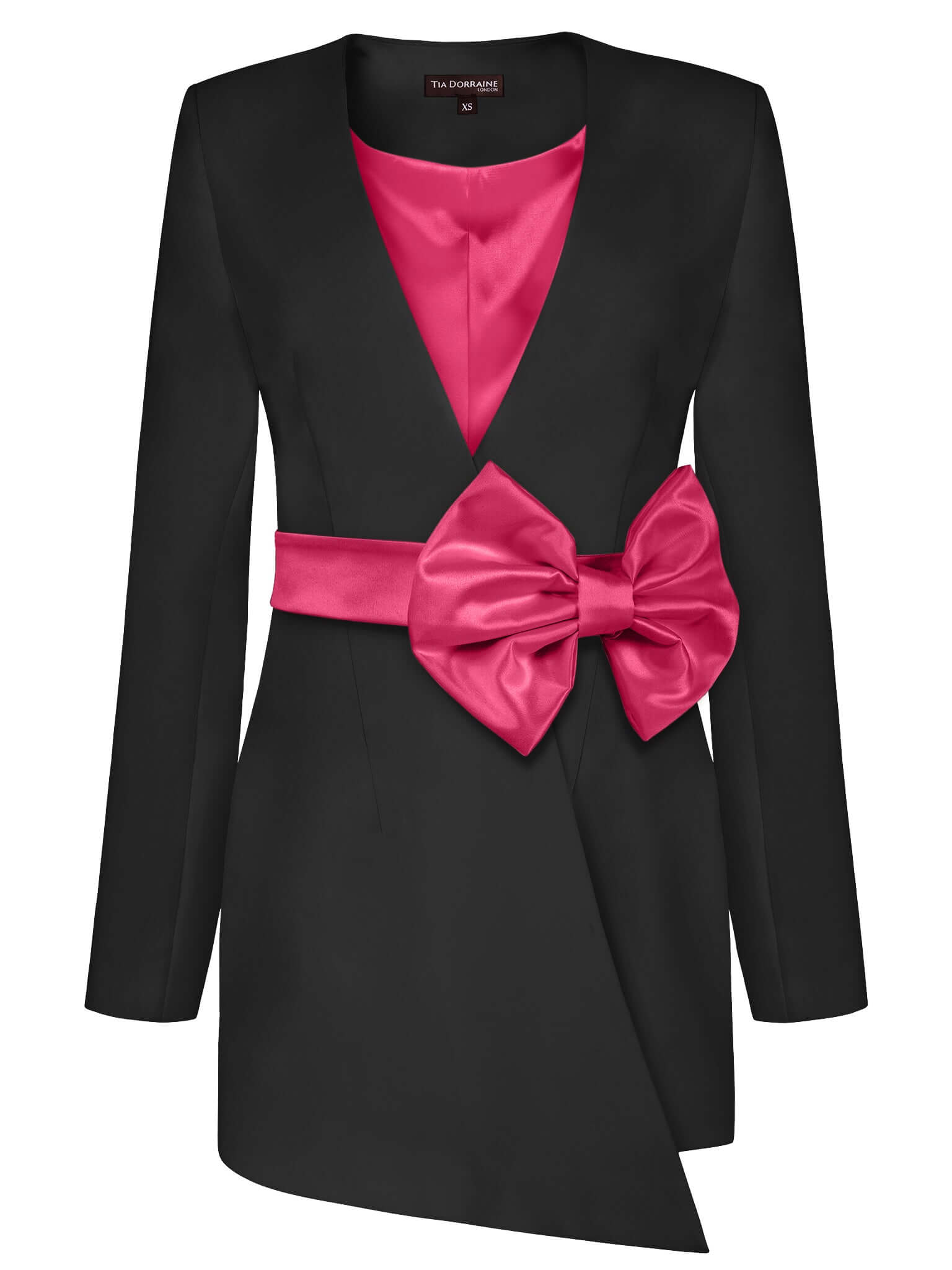 Women’s Black / Pink / Purple Black Pearl Blazer With Detachable Pink Bow Belt Xxs Tia Dorraine