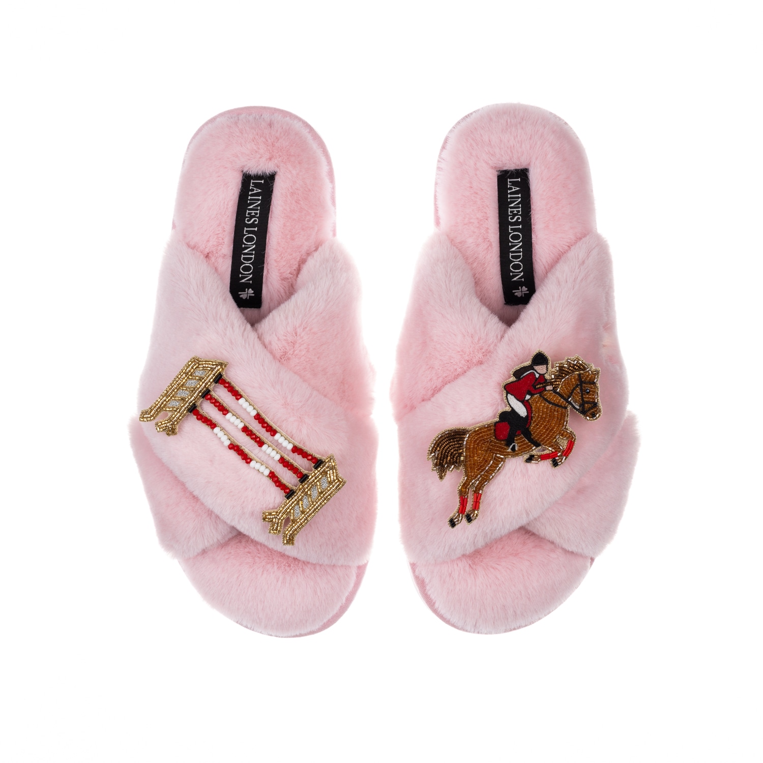 Laines London Women's Pink / Purple Classic Laines Slippers With Show Jump Horse Brooches - Pink In Pink/purple