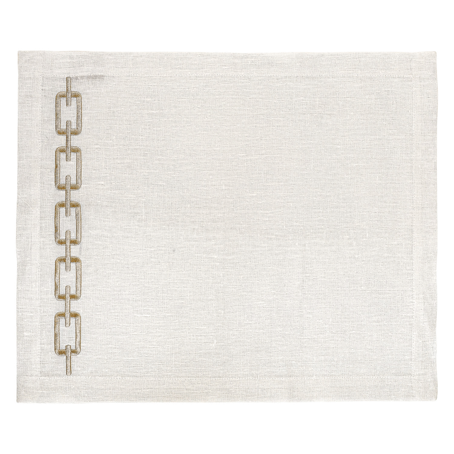 Km Home Collection White Chain Embroidery Linen Placemat Set Of 2 In Neutral