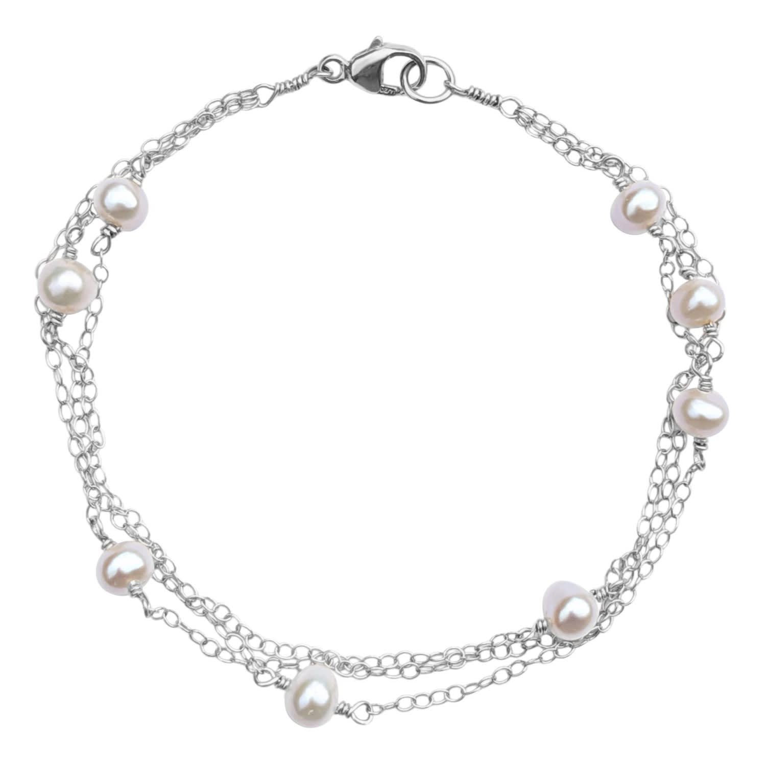 Ivy Layered Chain Pearl Sterling Silver Bracelet | Kiri
