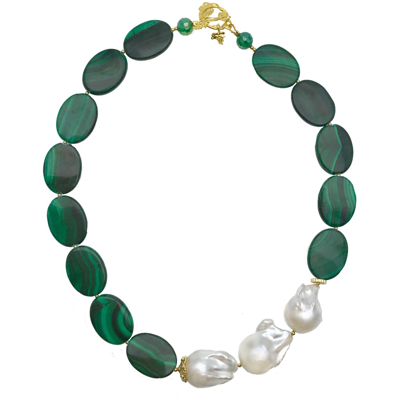 Farra Women's Green Oval Malachite & Baroque Pearl Short Necklace In Green