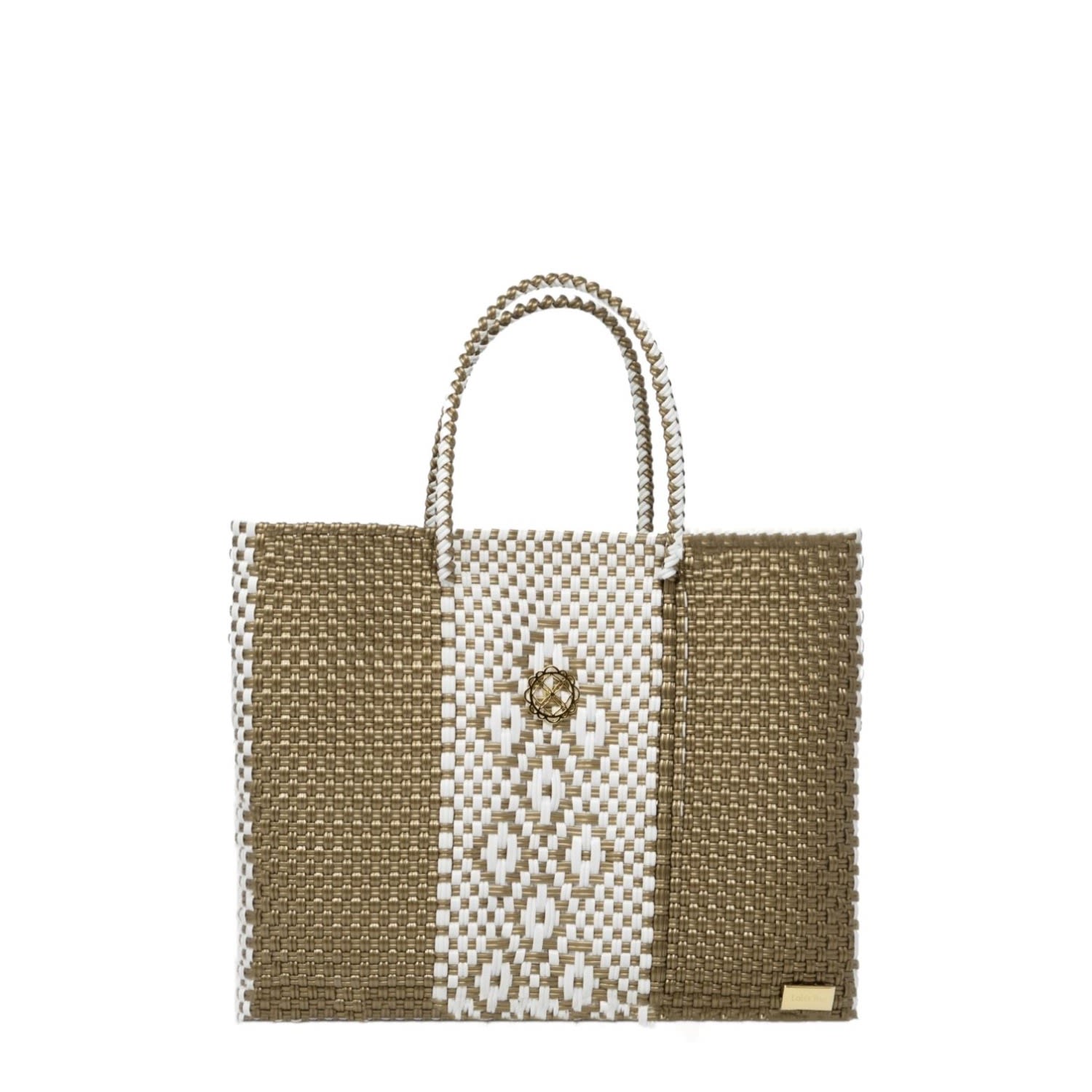 Women’s Gold / White Small Dark Gold Aztec Tote Bag Lolas Bag