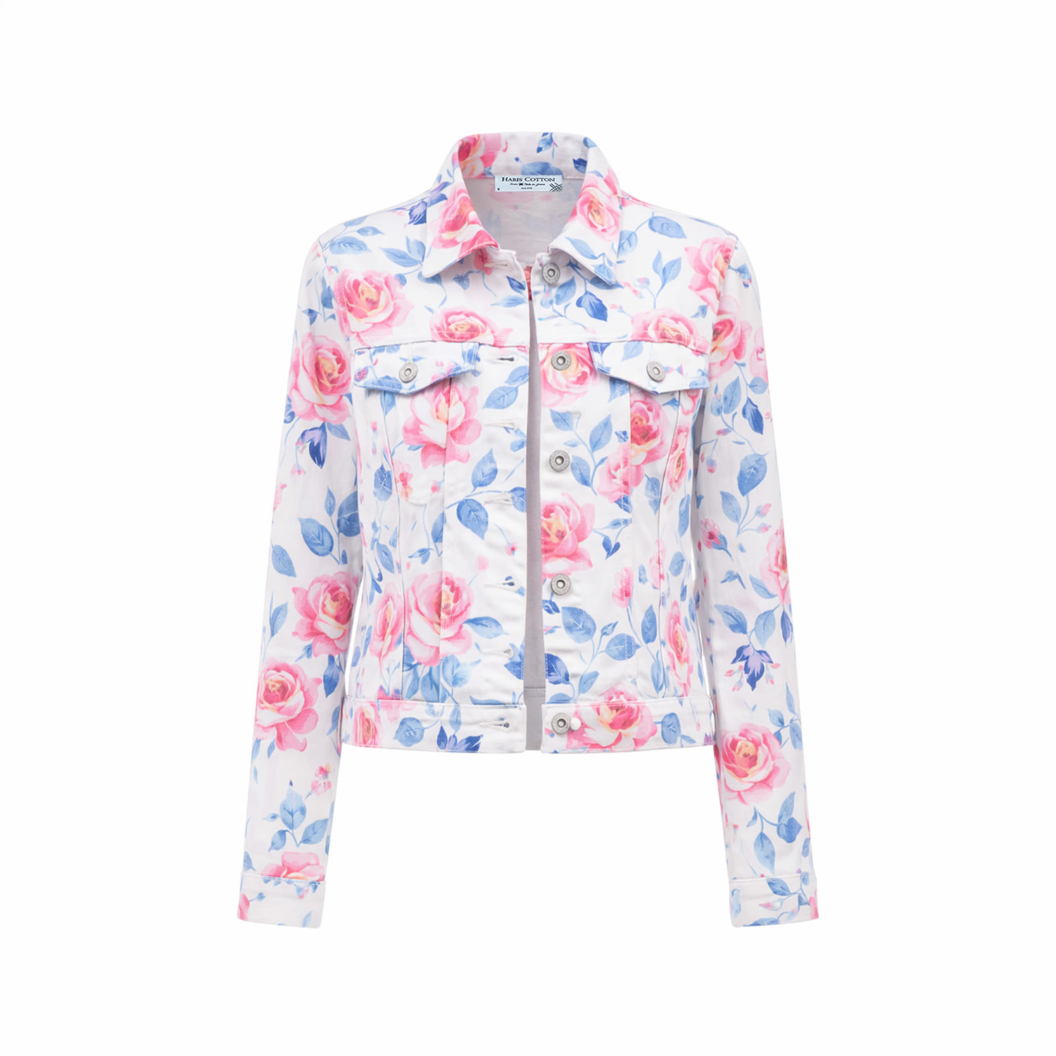 Women's White / Blue / Pink Printed Linen Jacket Blue Wild Rose | Extra Large | Haris Cotton