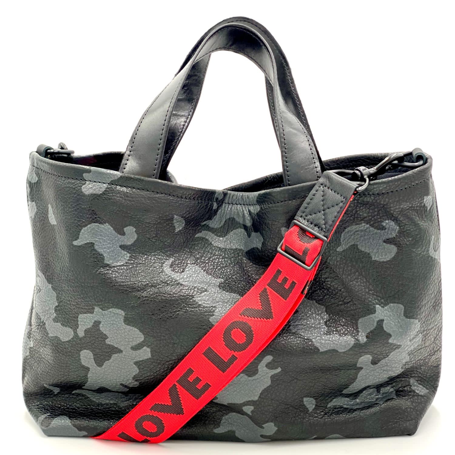 Kim Tote Crossbody Bag In Black Camo Lynn Tallerico Wolf Badger