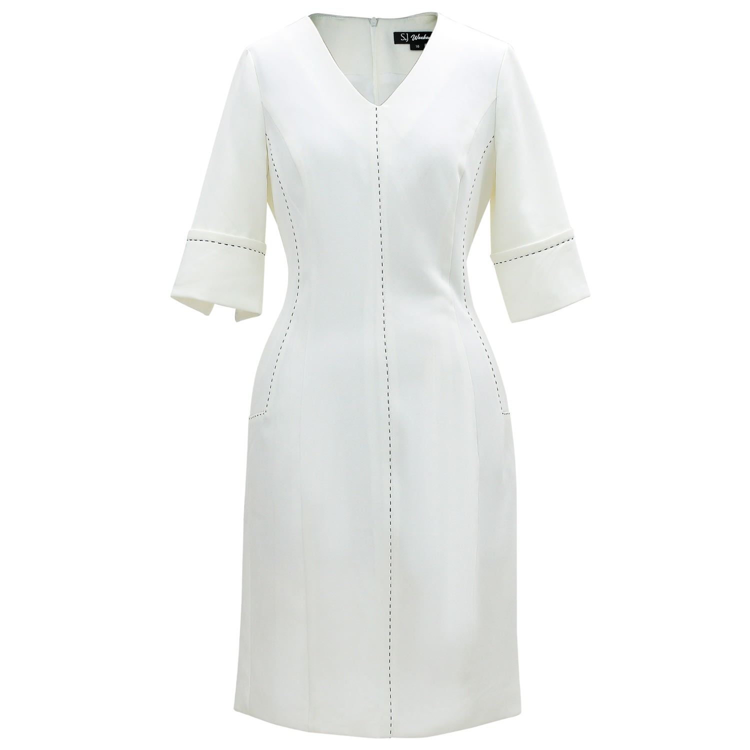 Smart And Joy Women's Short Dress With Contrasted Stitching - White In White