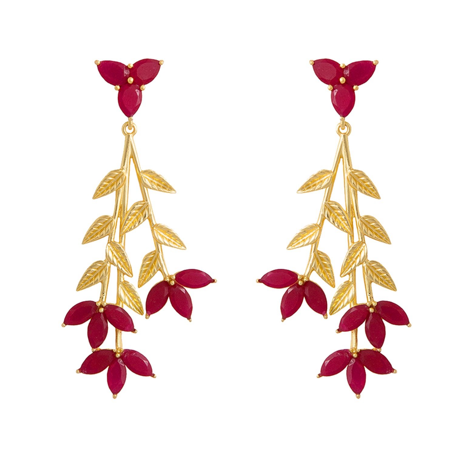 Women’s Red / Gold Goldplated & Ruby Blume Earrings Lavani Jewels