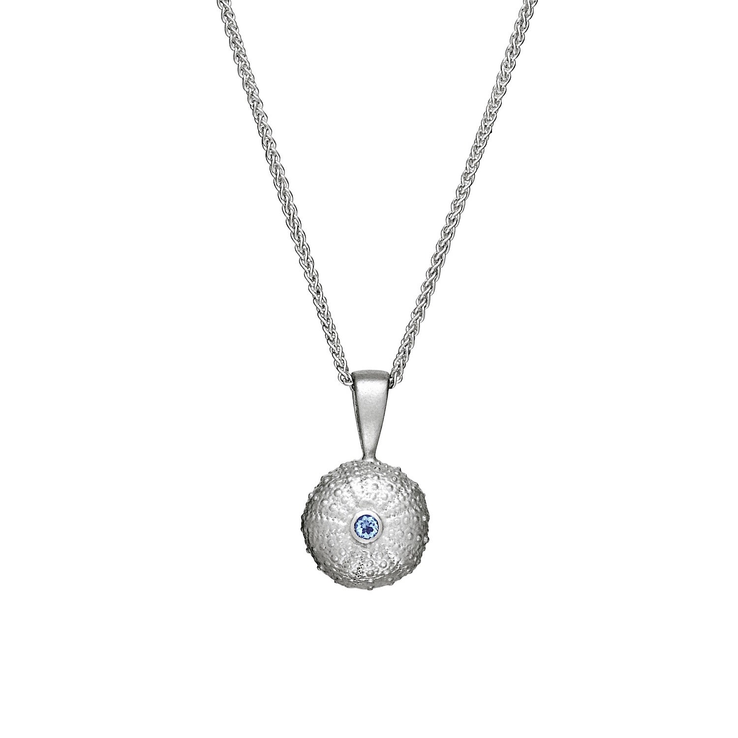 Women’s Blue / Silver Urchin Charm Necklace - Silver & Aquamarine Wild & Fine Jewellery