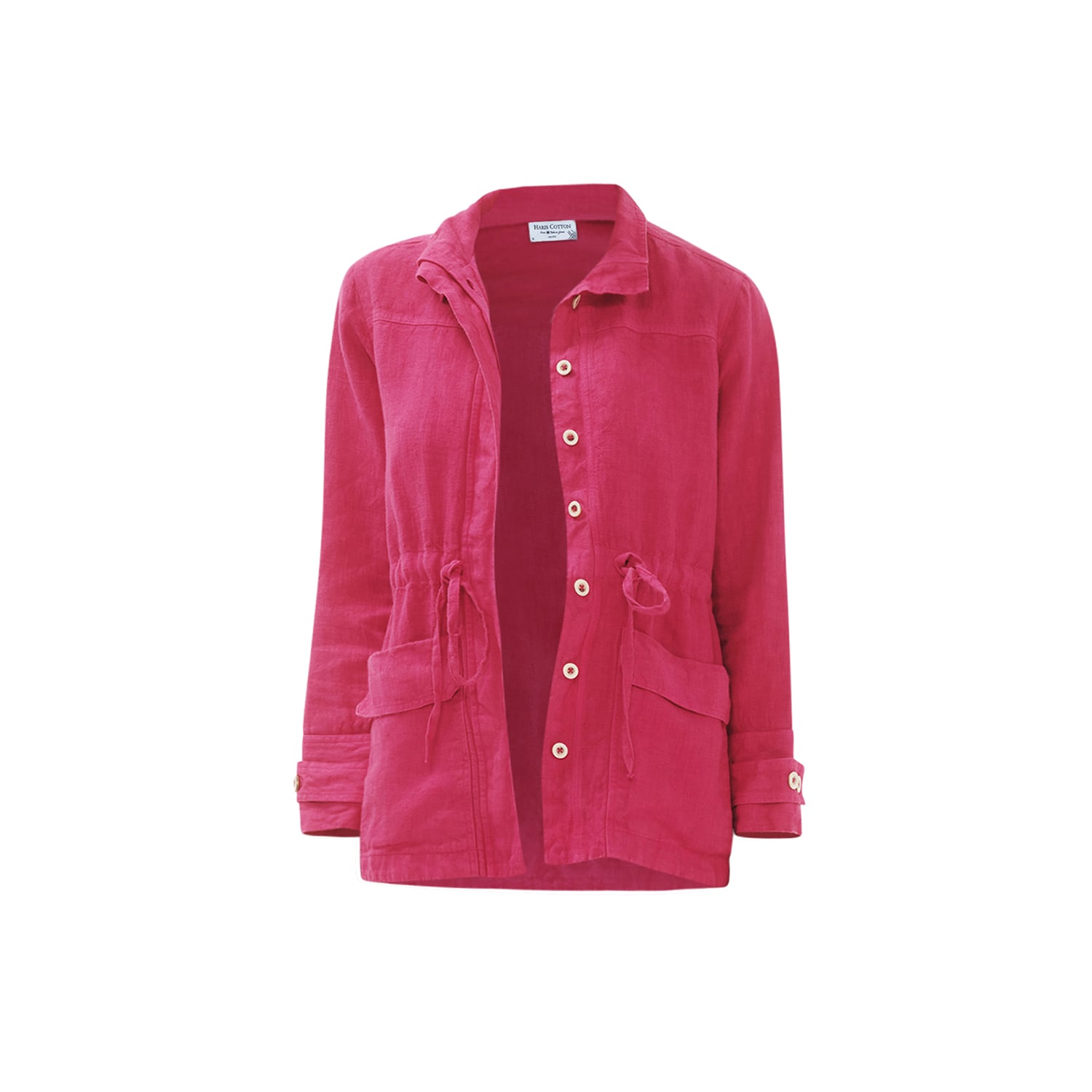 Haris Cotton Women's Pink / Purple Solid Linen Belted Jacket  - Fuchsia