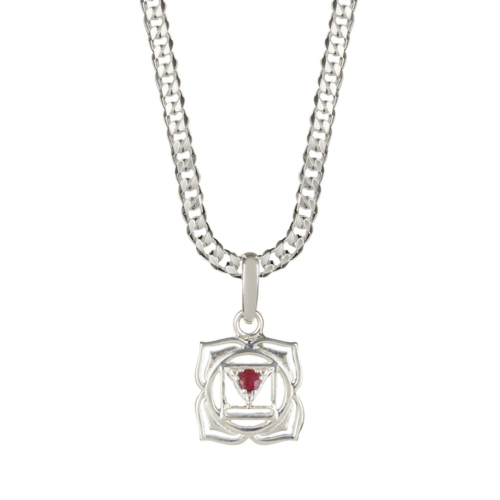 Charlotte's Web Jewellery Root Chakra Men's Silver Necklace - Ruby In Silver