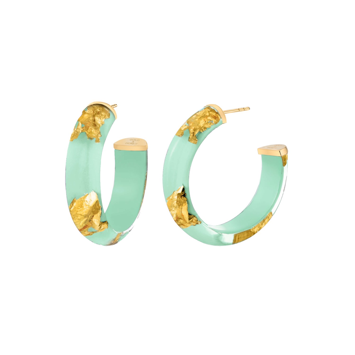 Women’s Gold / Green Gold Leaf Hoops In Mint Green Gold & Honey