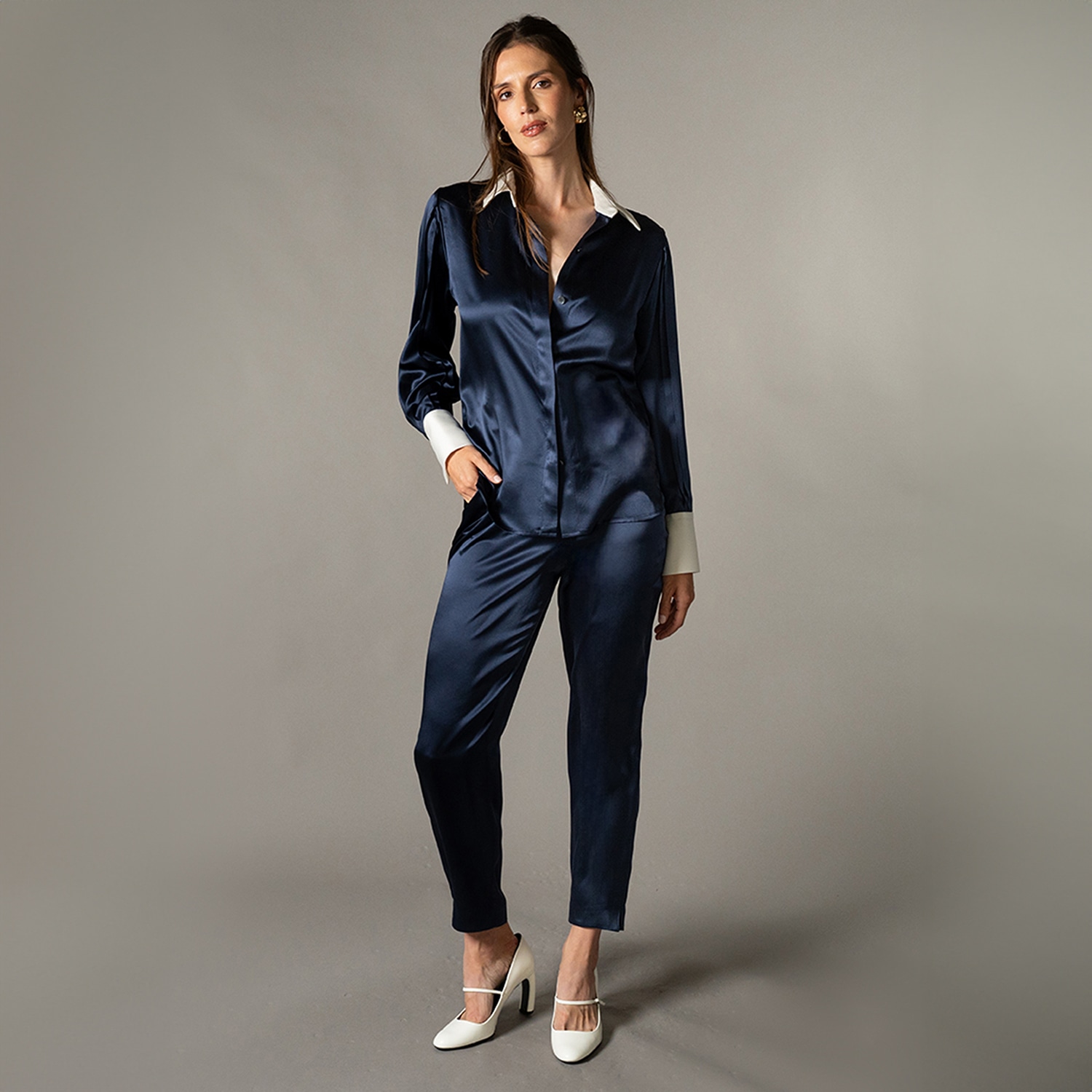 The Summer Edit Women's Blue Naomi Slim Fit Shirt - Navy In Blue