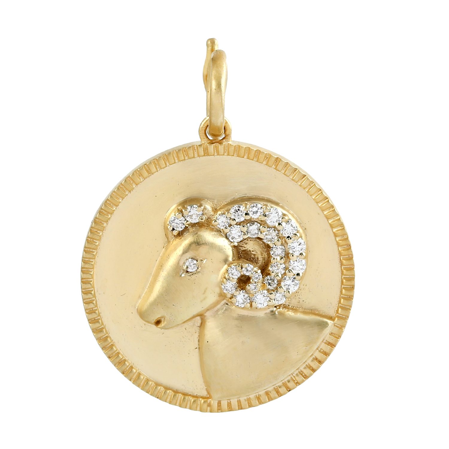 Artisan Women's Gold / White Natural Diamond Aries Zodiac Sign Pendant In 14k Yellow Gold