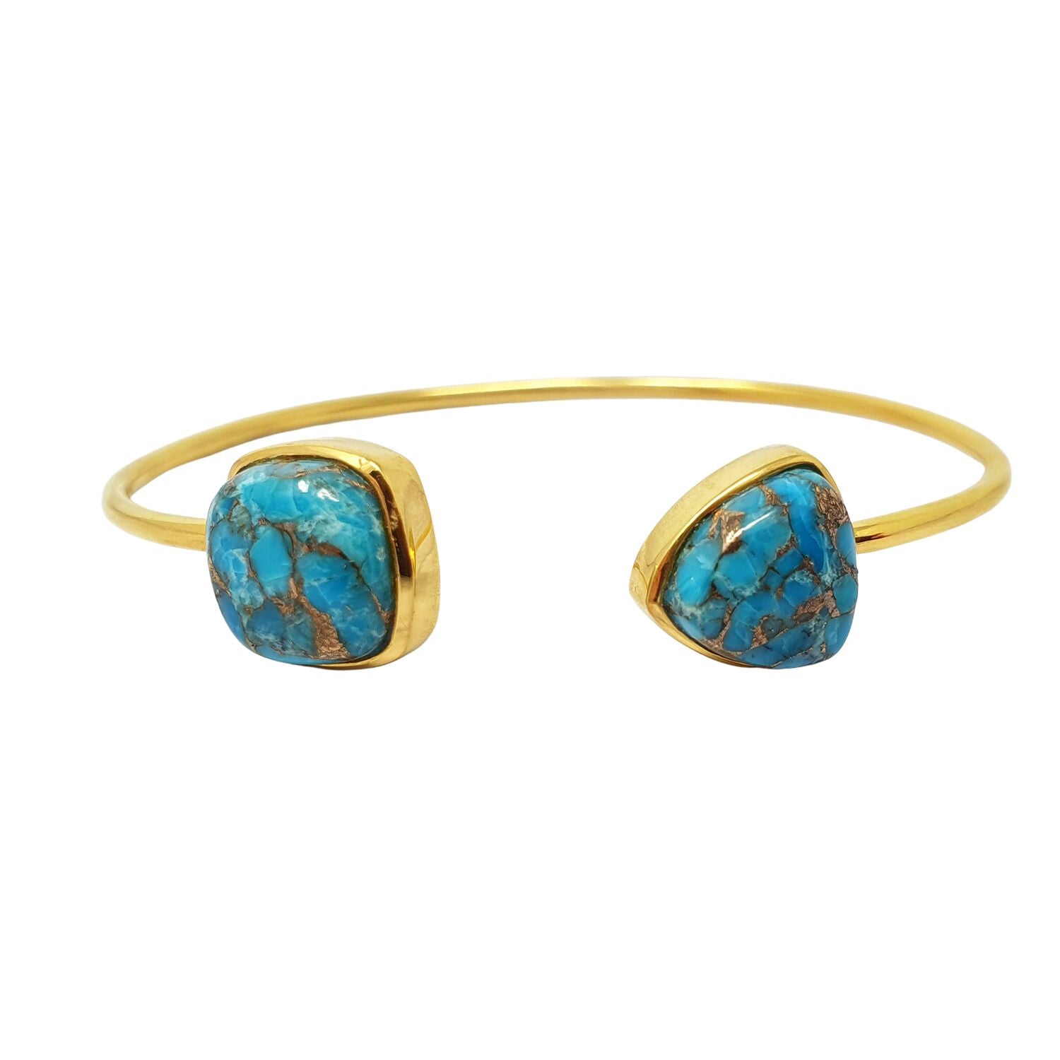 Women’s Blue / Gold Blue Turquoise Gemstone Adjustable Bangle Bracelet Harfi