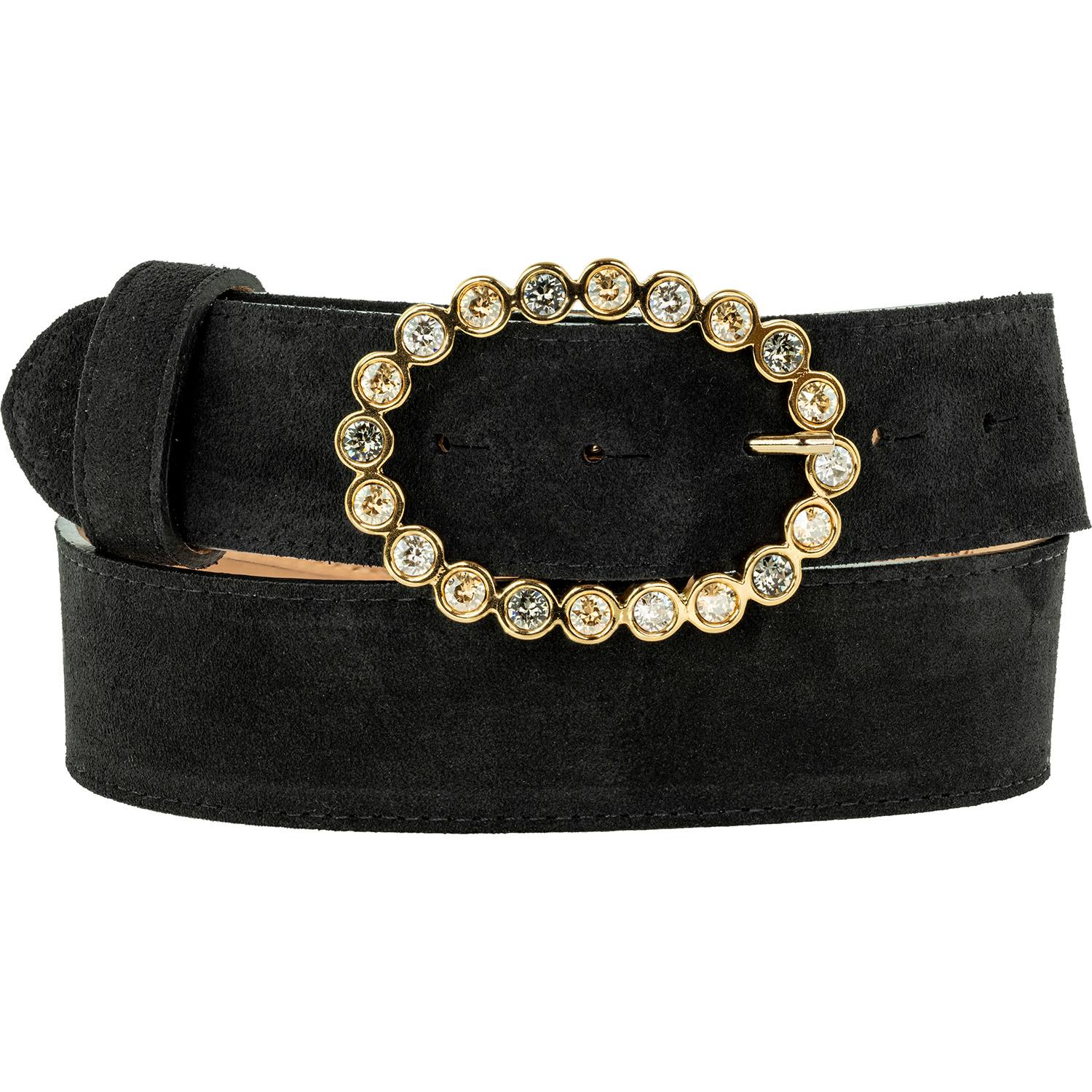 Peachy Belts Ltd Women's Black Suede And Leopard Oval Diamante Buckle