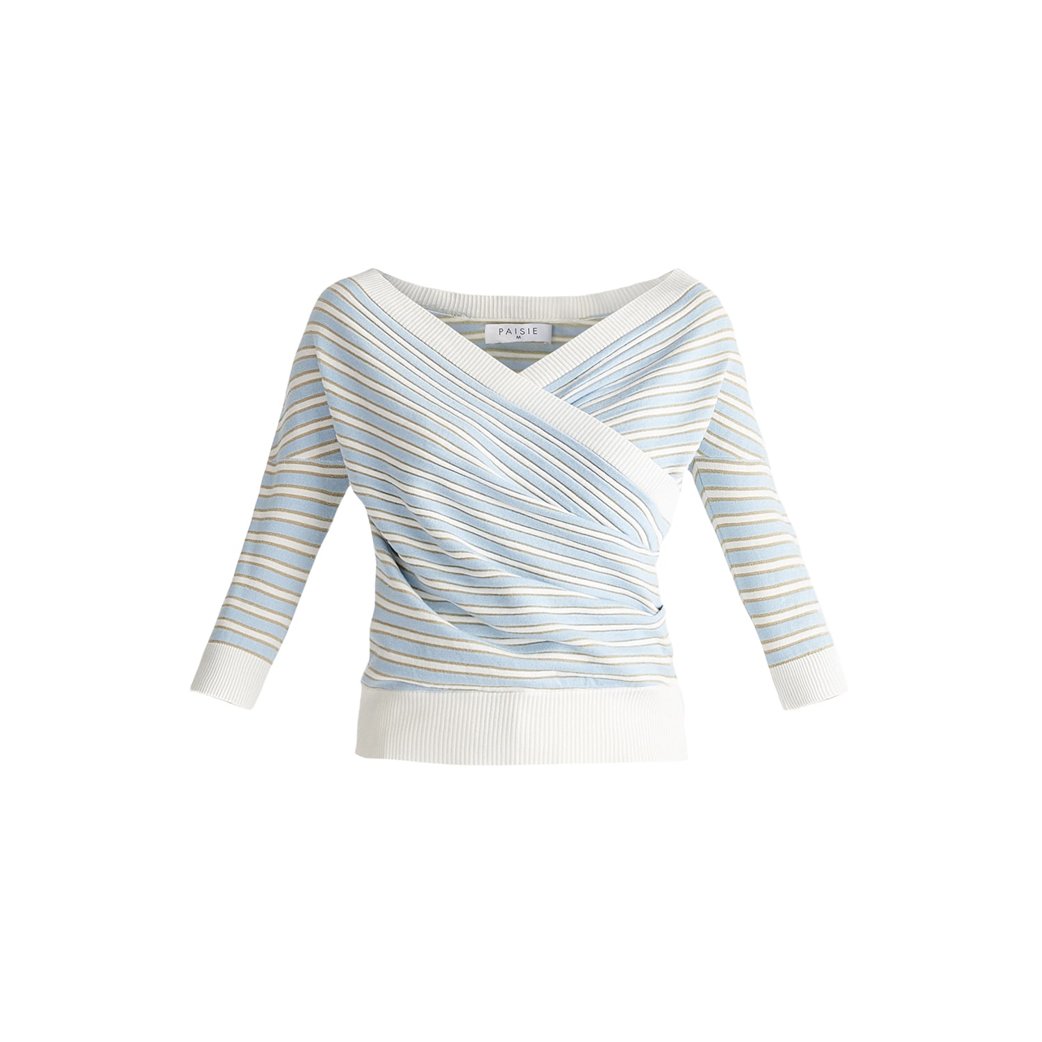 Paisie Women's Gold / Blue / White Knitted Wrap Top In Gold, Light Blue & White