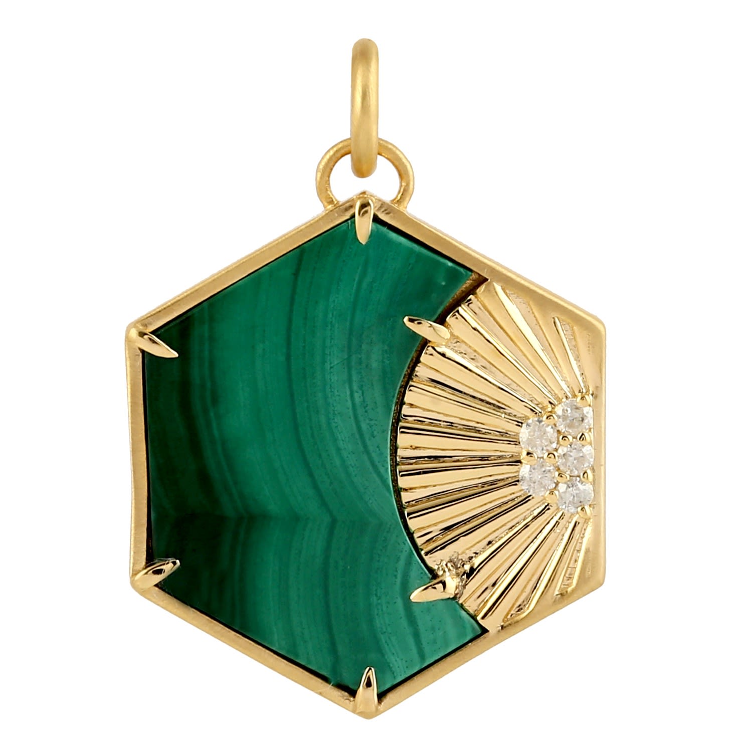 Artisan Women's Gold / Green / White Malachite & Diamond Hexagon Pendant In Yellow Gold In Gold