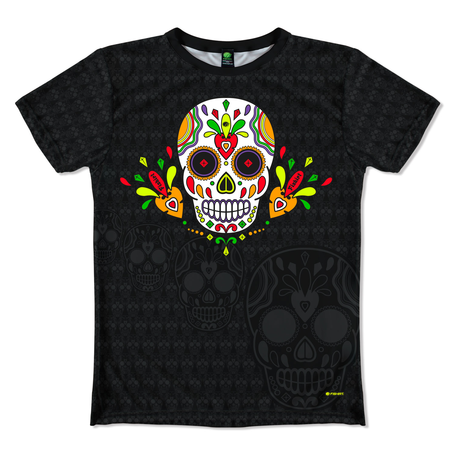 Men’s Sports Tshirt Mexican Skull Graphic Muertos Style - Black Small Fishirt