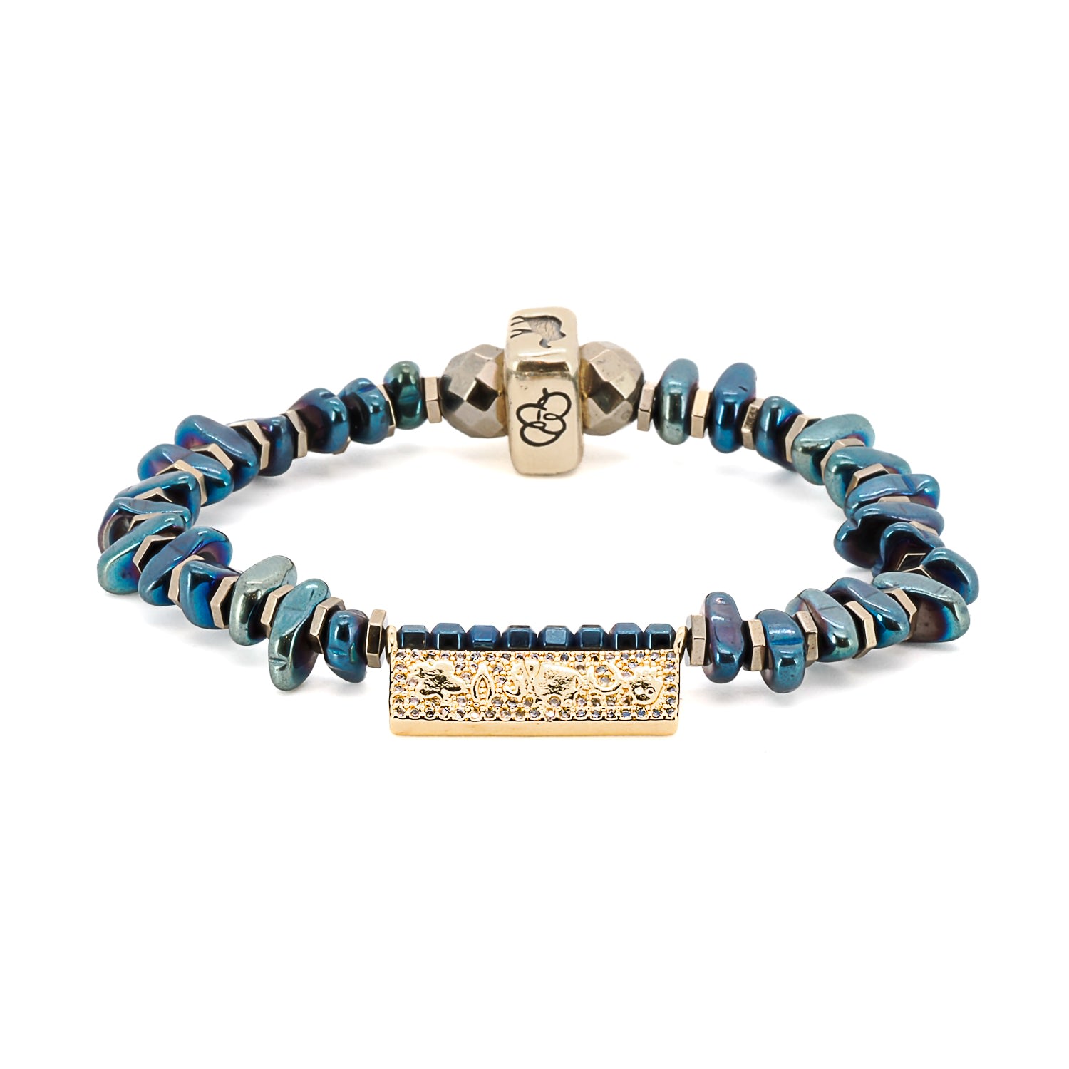 Women’s Gold / Blue Protection & Luck Blue Hematite Beaded Symbol Bracelet - Gold Ebru Jewelry