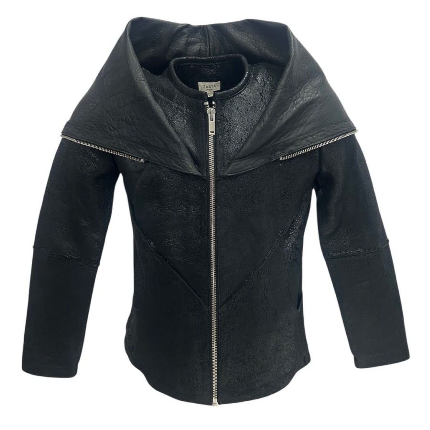 Zasta Studio Women's Black The Priestess Leather Jacket With Hoodie In Black