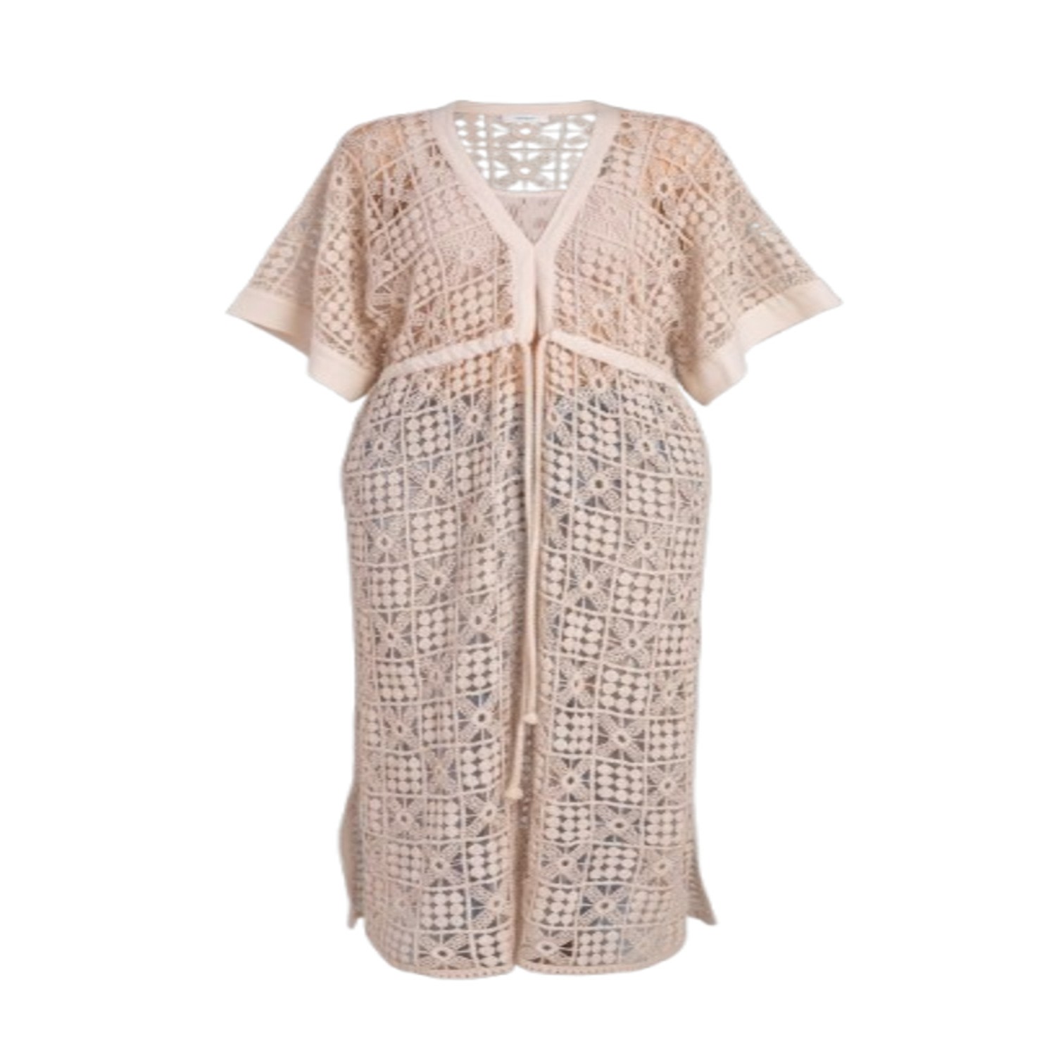 Women's White V-Neck Tie-Front Crochet Cover Up | One Size | Saachi
