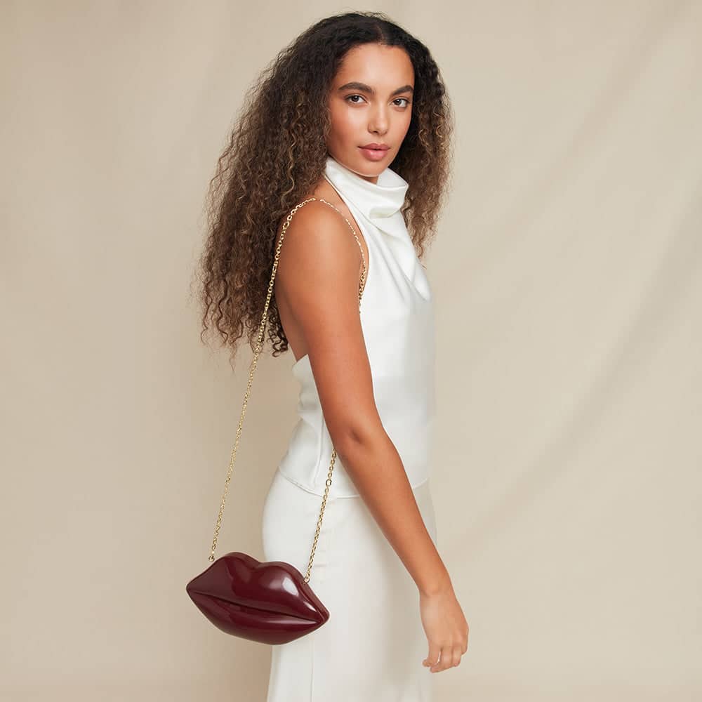 Garnet Red Medium Lips Clutch Bag | Lulu Guinness | Wolf & Badger