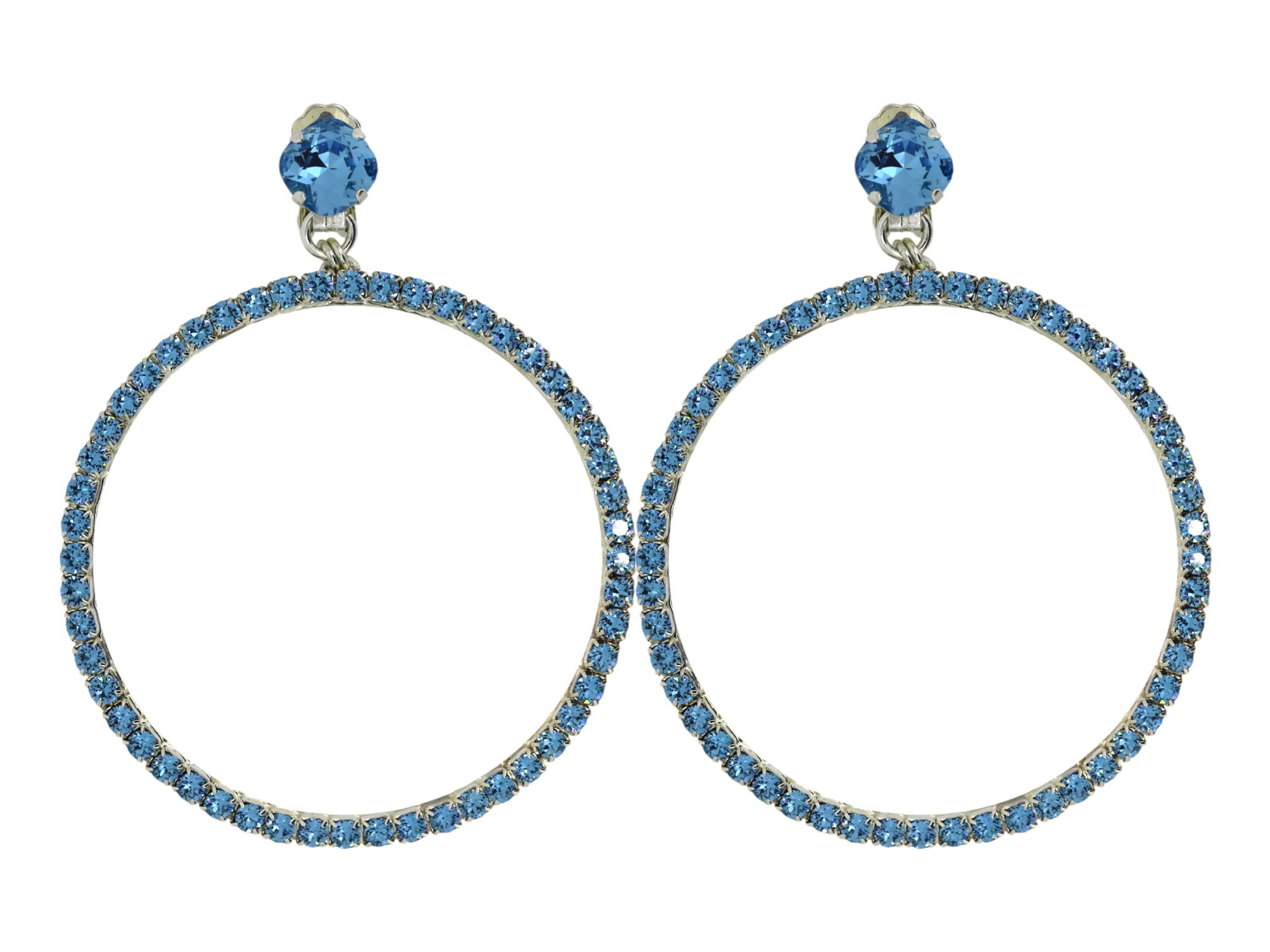 Vickisarge Women's The Large Blue Hoop Earrings In Platinum - Clip In Blue