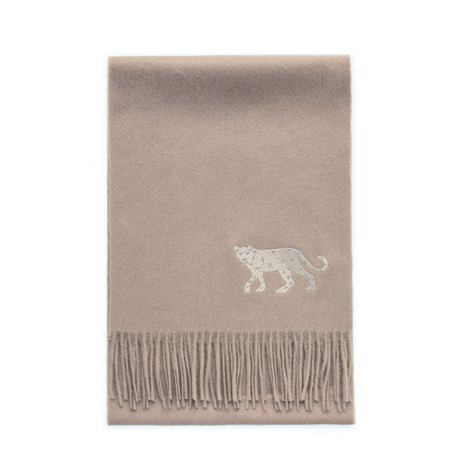 Women’s Brown / Neutrals Cashmere Scarf With Leopard Embroidery - Oatmeal Jessie Zhao New York