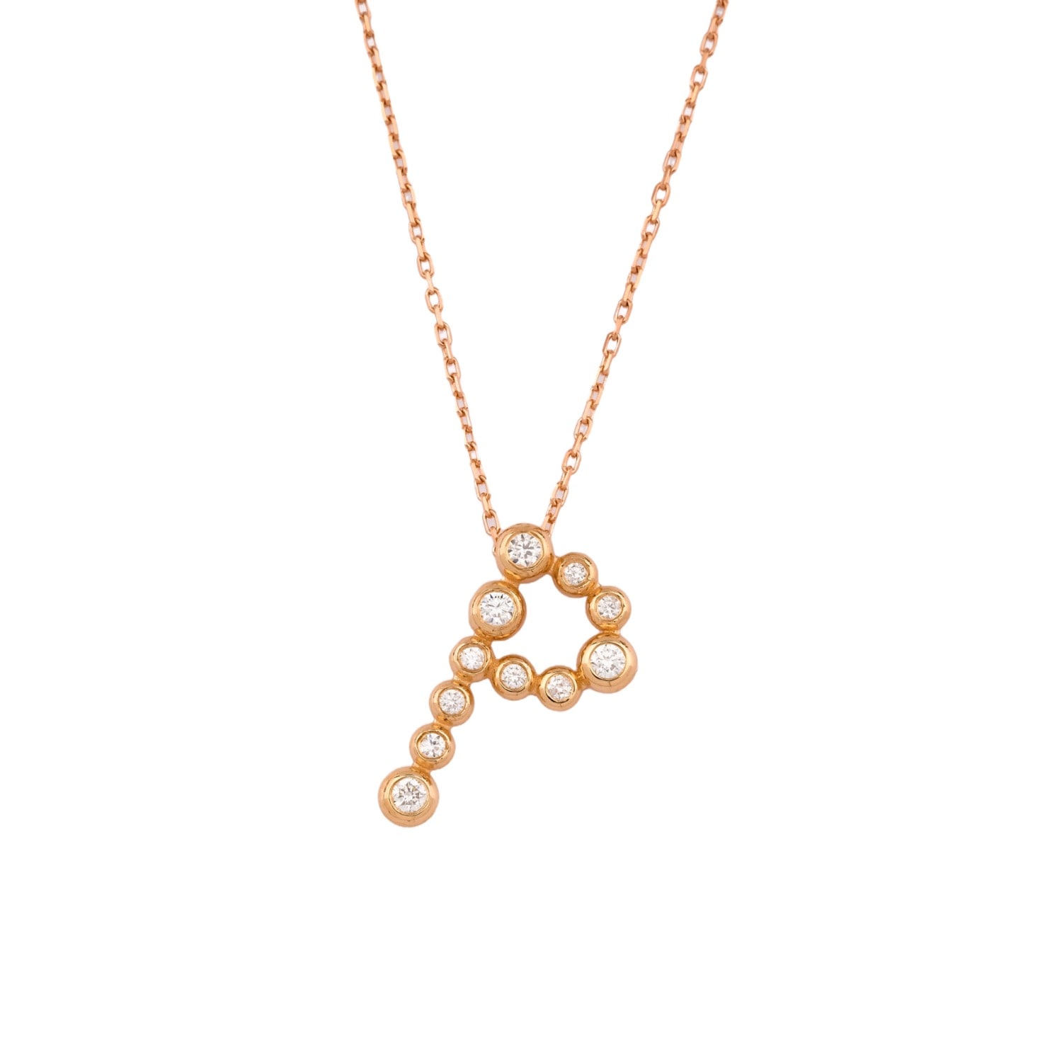 Melez Mini Atelier Women's Gold / Rose Gold / White Bubble Letters Necklace - Solid Rose Gold With Diamonds